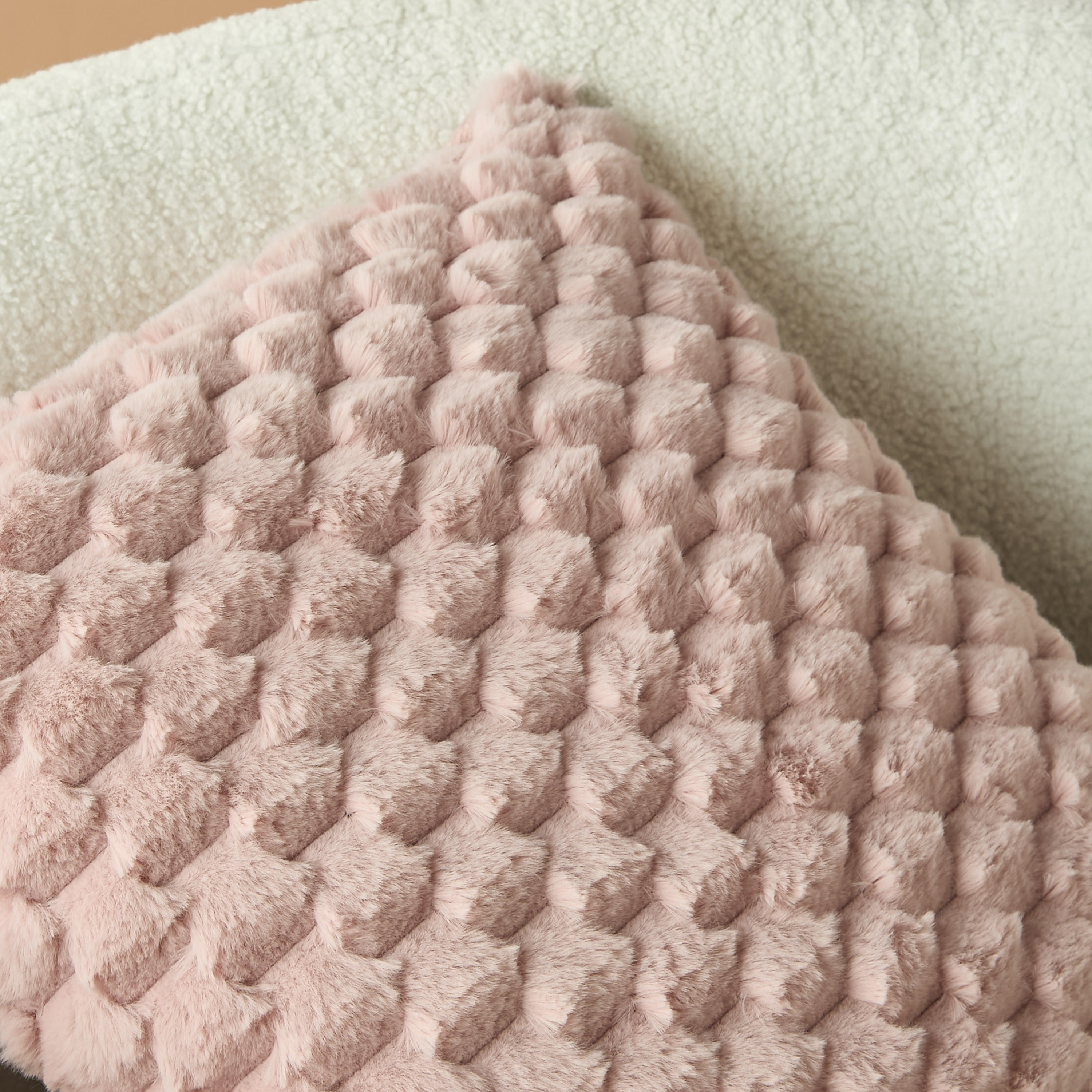 Honeycomb Textured Fur Cushion - 45x45 cm-household-cushionsandthrows-filledcushions-decorativecushions-image-3