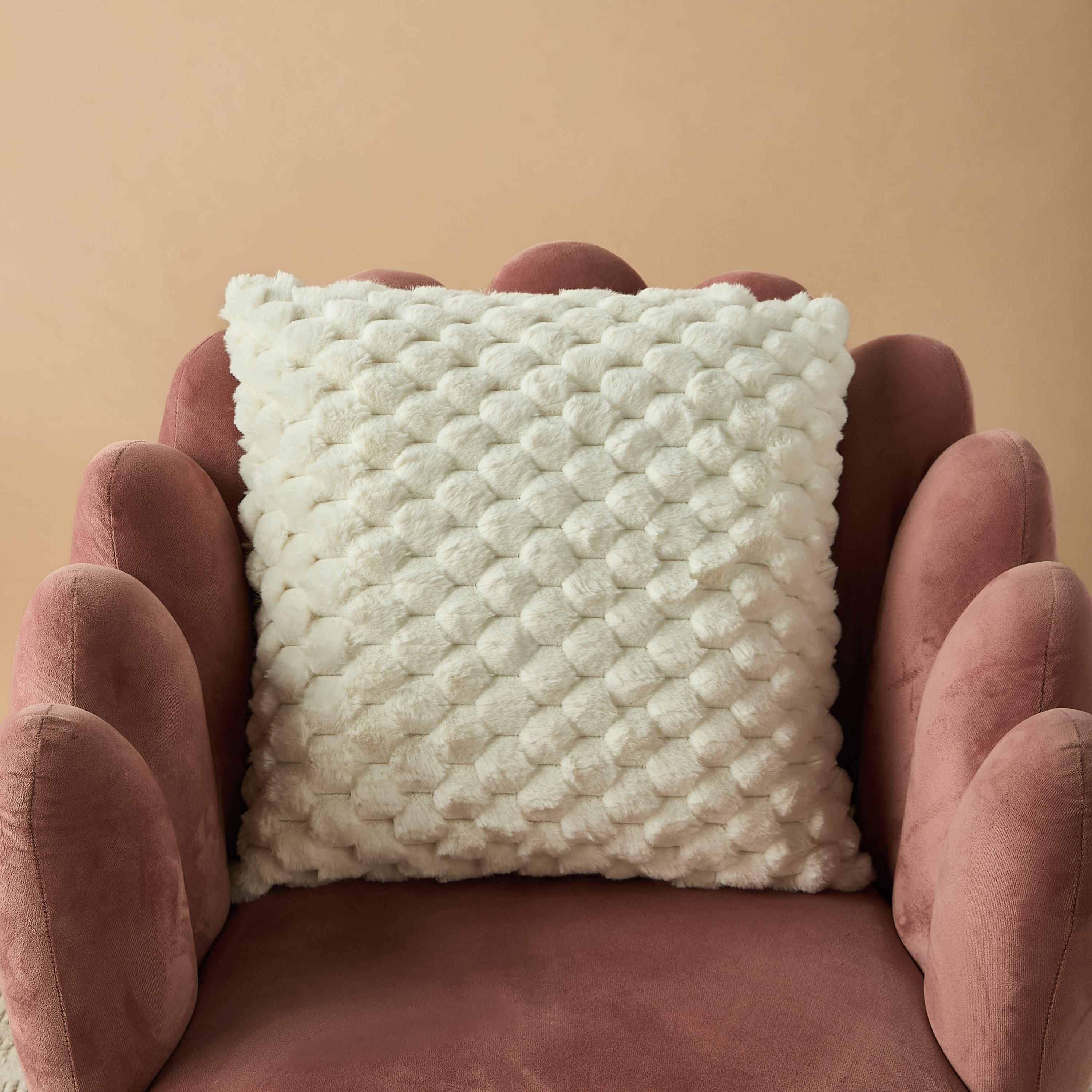 Honey Comb Faux Fur Textured Filled Cushion - 45x45 cm-household-cushionsandthrows-filledcushions-decorativecushions-image-2