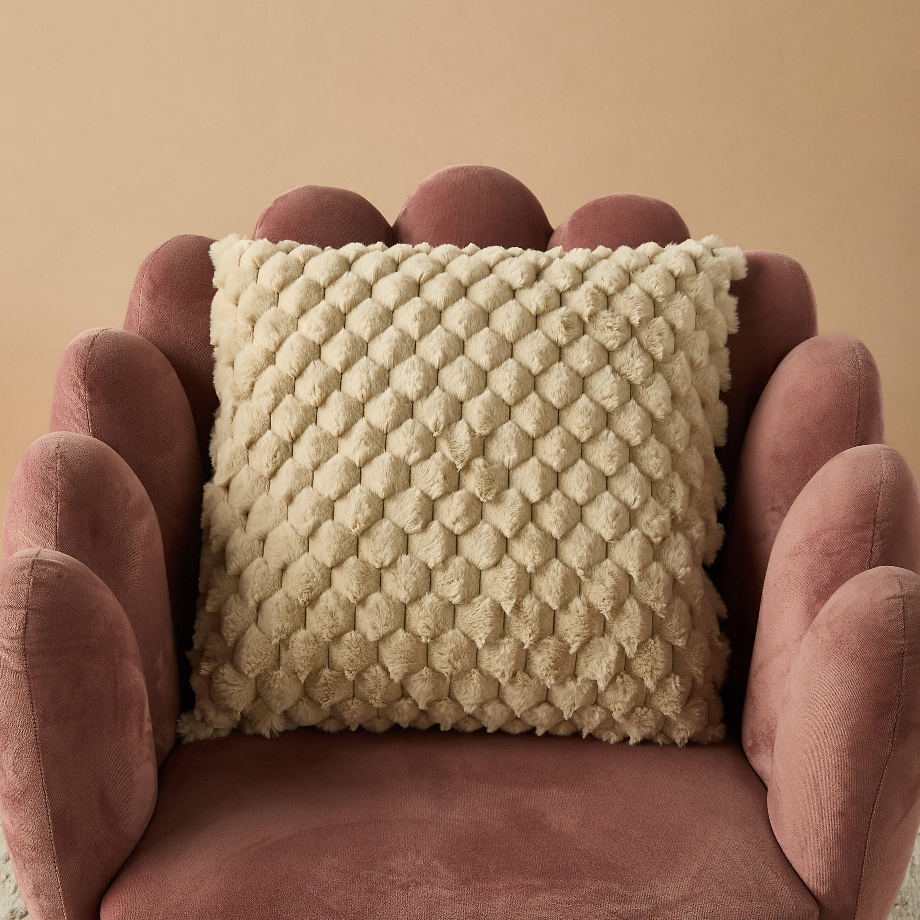 Honey Comb Faux Fur Textured Filled Cushion - 45x45 cm-household-cushionsandthrows-filledcushions-decorativecushions-image-2