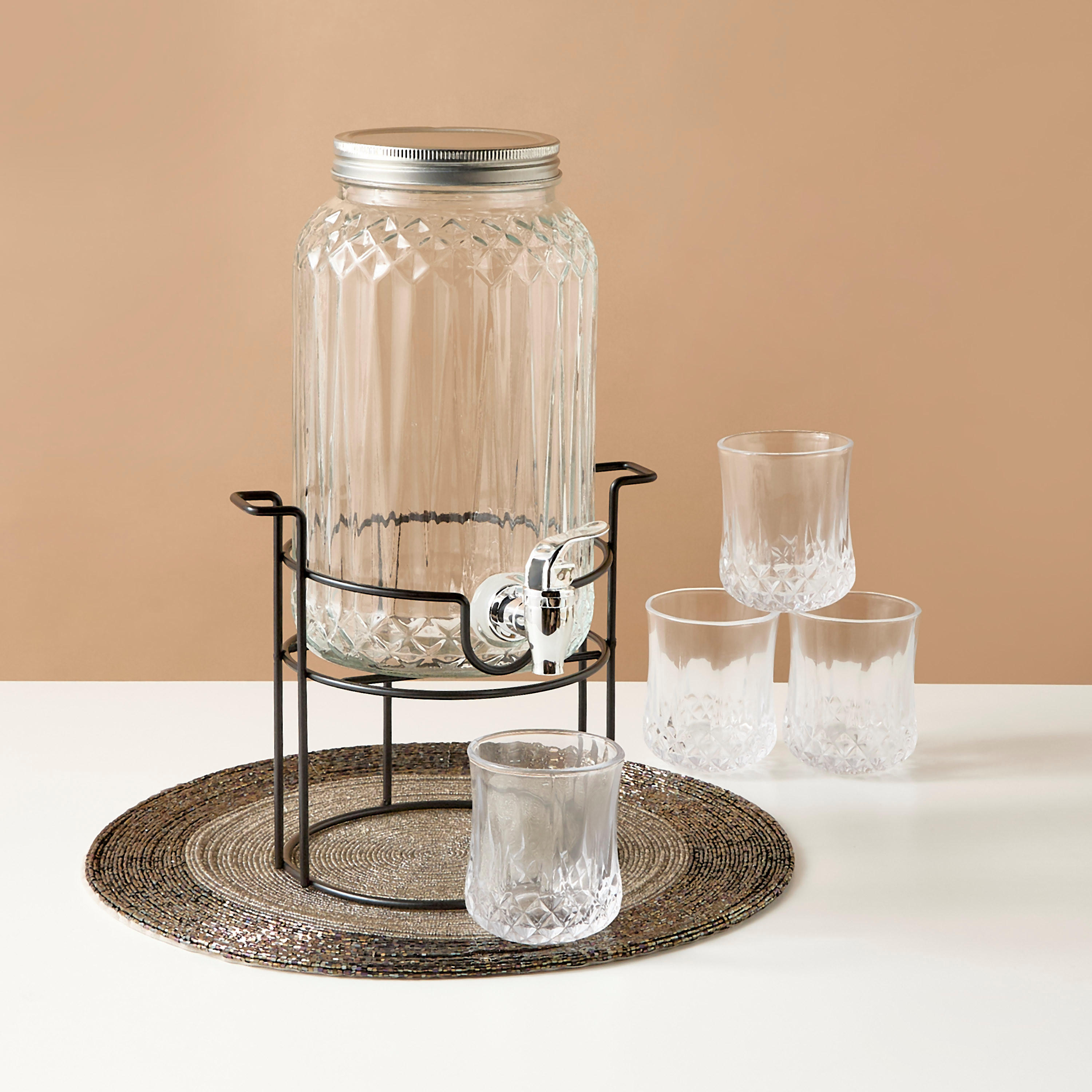Glass 6-Piece Dispenser and Tumbler Set-household-dining-drinkserveware-dispensers-image-1