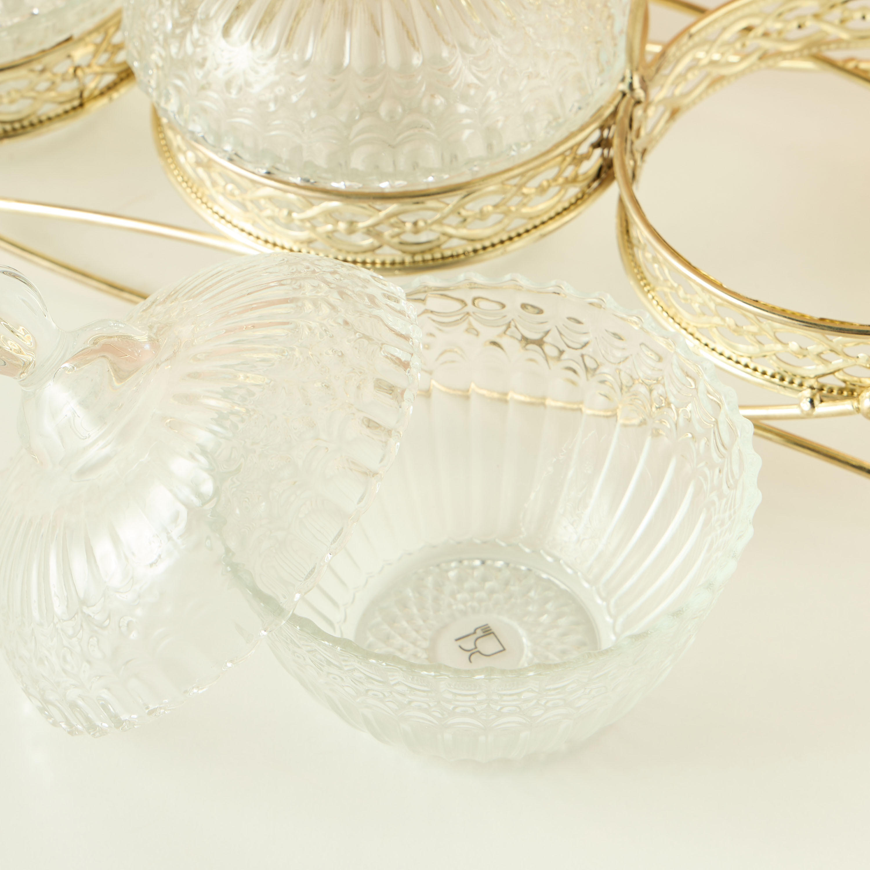 Textured 4-Piece Glass Jar and Stand Set-household-dining-dinnerware-bowls-image-5