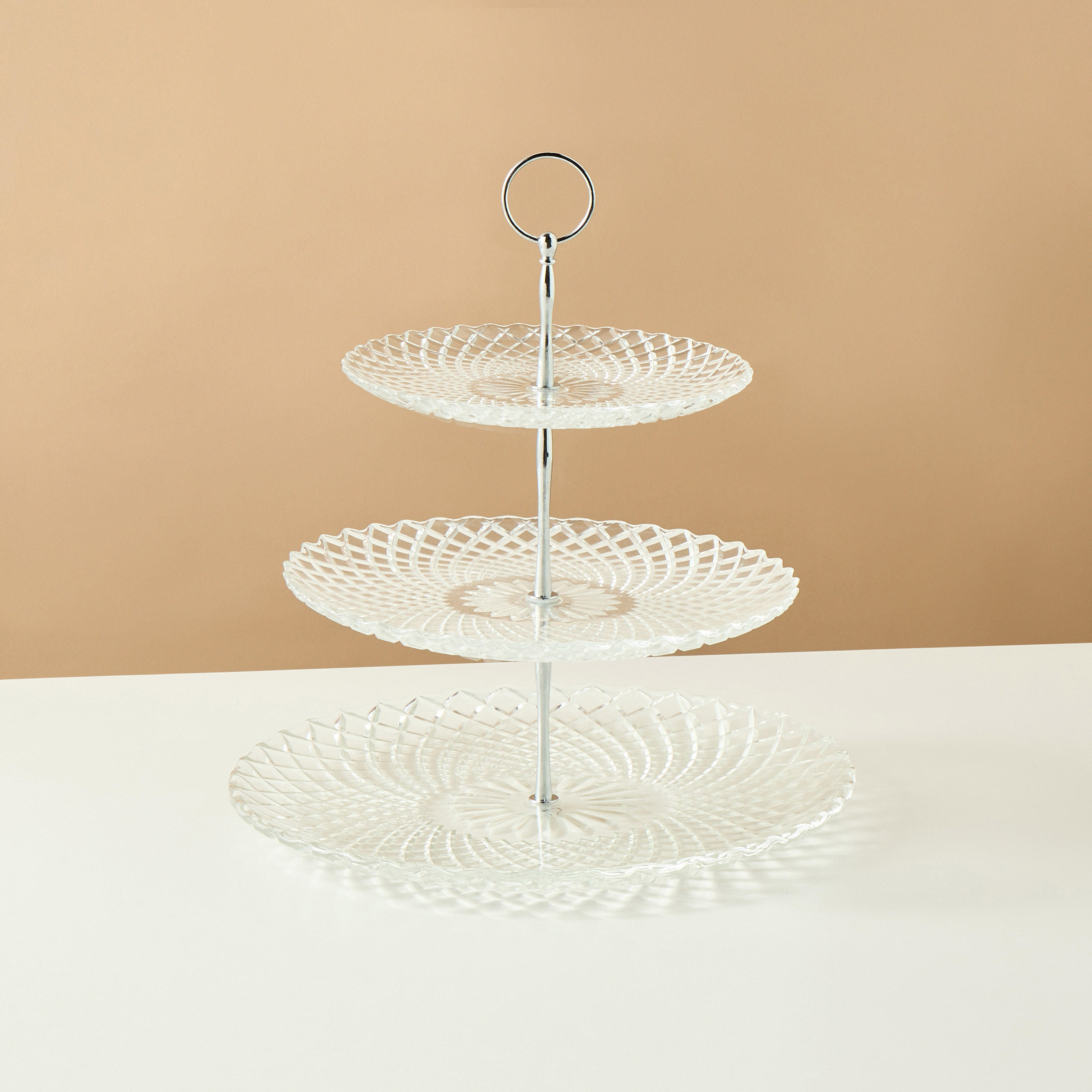 Textured 3-Tier Glass Cake Stand - 6x31 cms-household-dining-serveware-cakestands-image-1