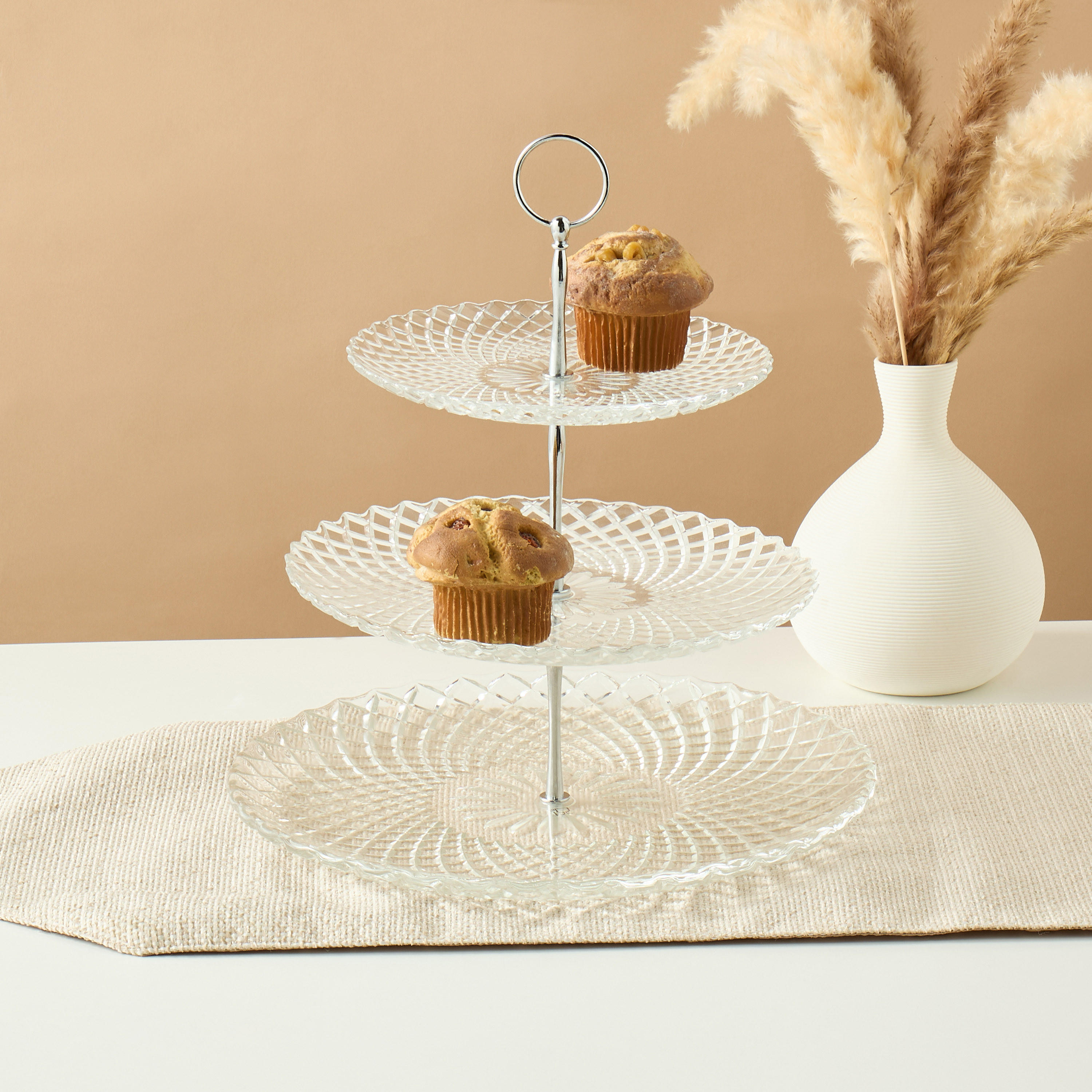 Textured 3-Tier Glass Cake Stand - 6x31 cms-household-dining-serveware-cakestands-image-4