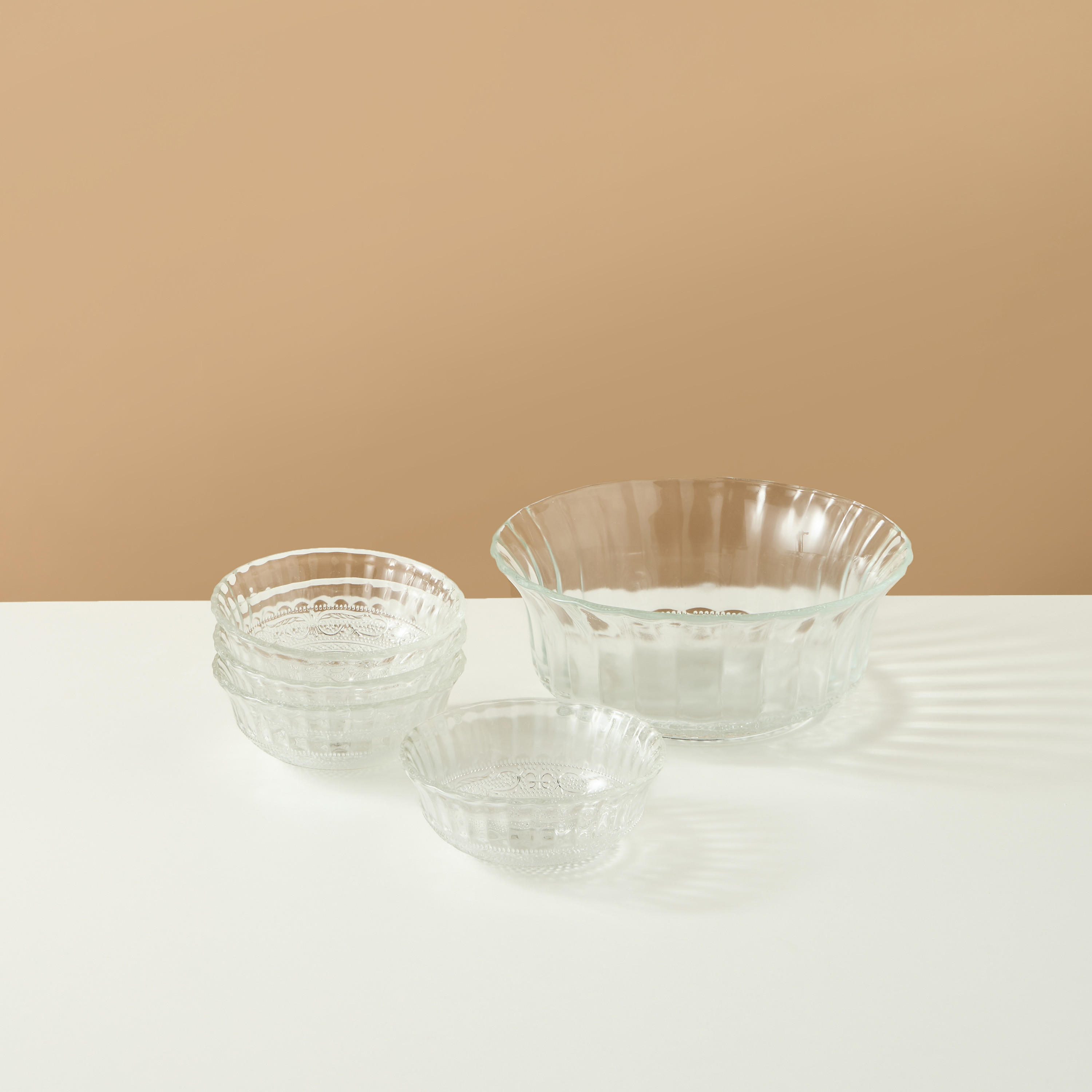Textured 5-Piece Glass Serving Bowl Set - 23 cms-household-dining-dinnerware-bowls-image-1