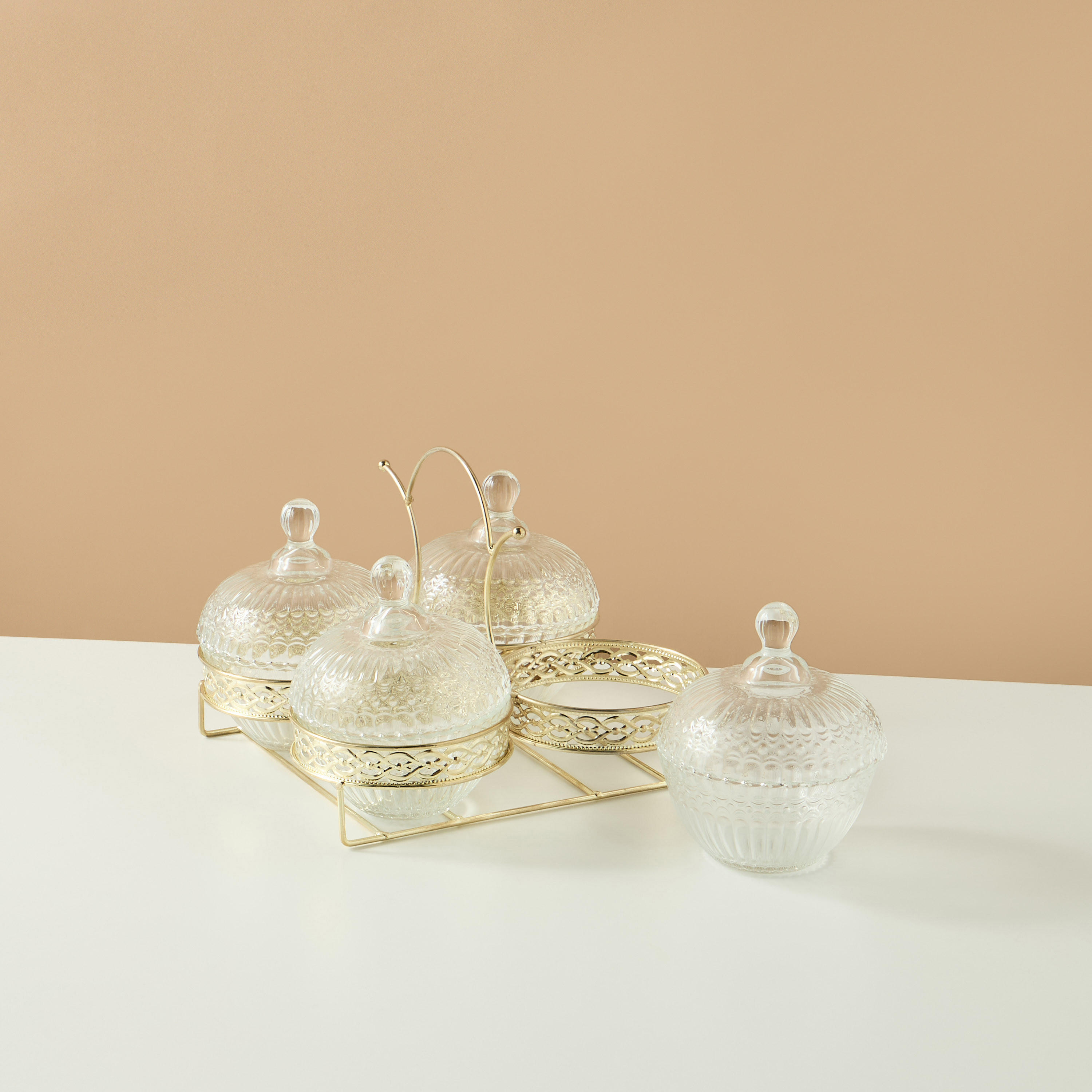 طقم جرات زجاج وحامل 5 قطع بارز الملمس-household-dining-dinnerware-bowls-image-2