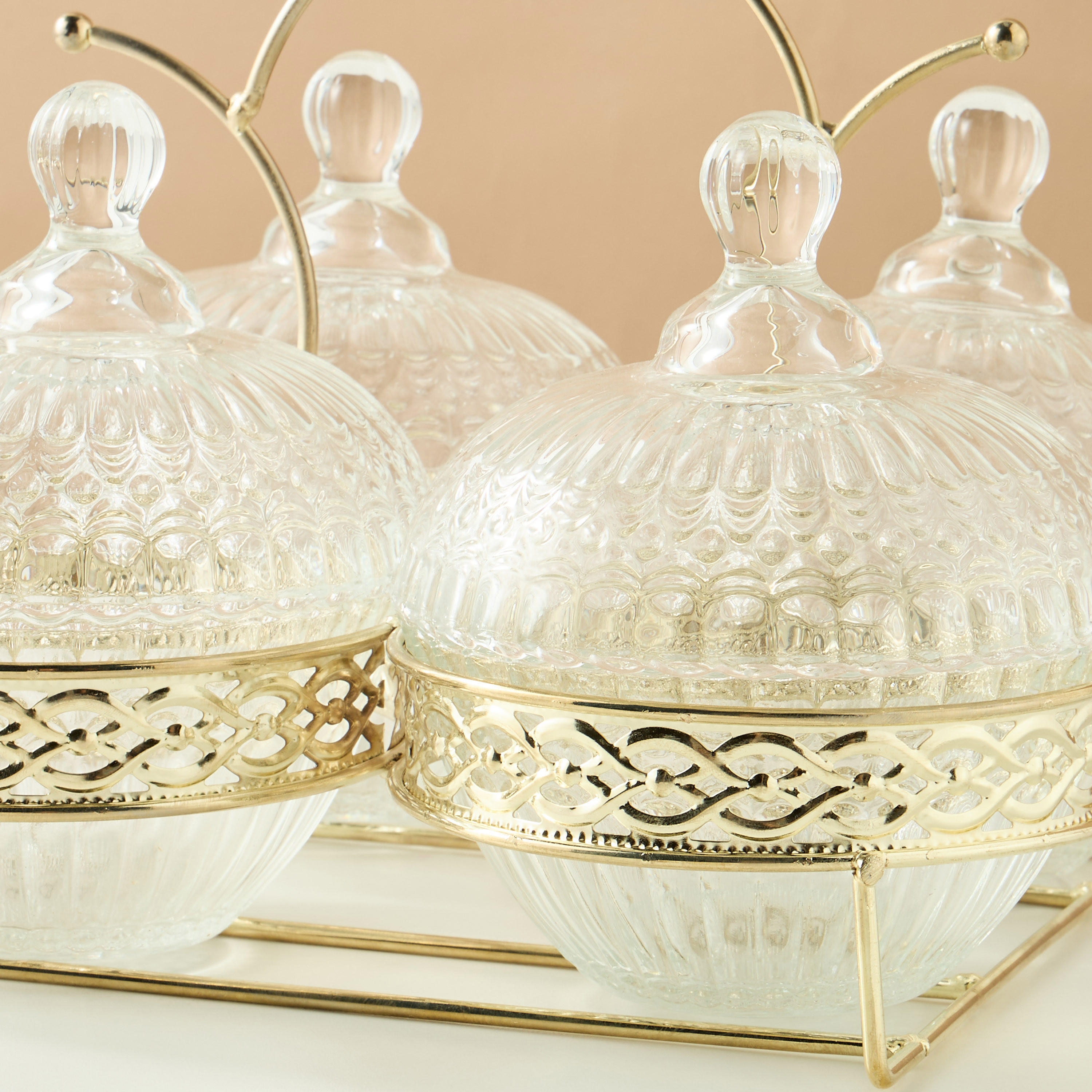 Textured 5-Piece Glass Jar and Stand Set-household-dining-dinnerware-bowls-image-3