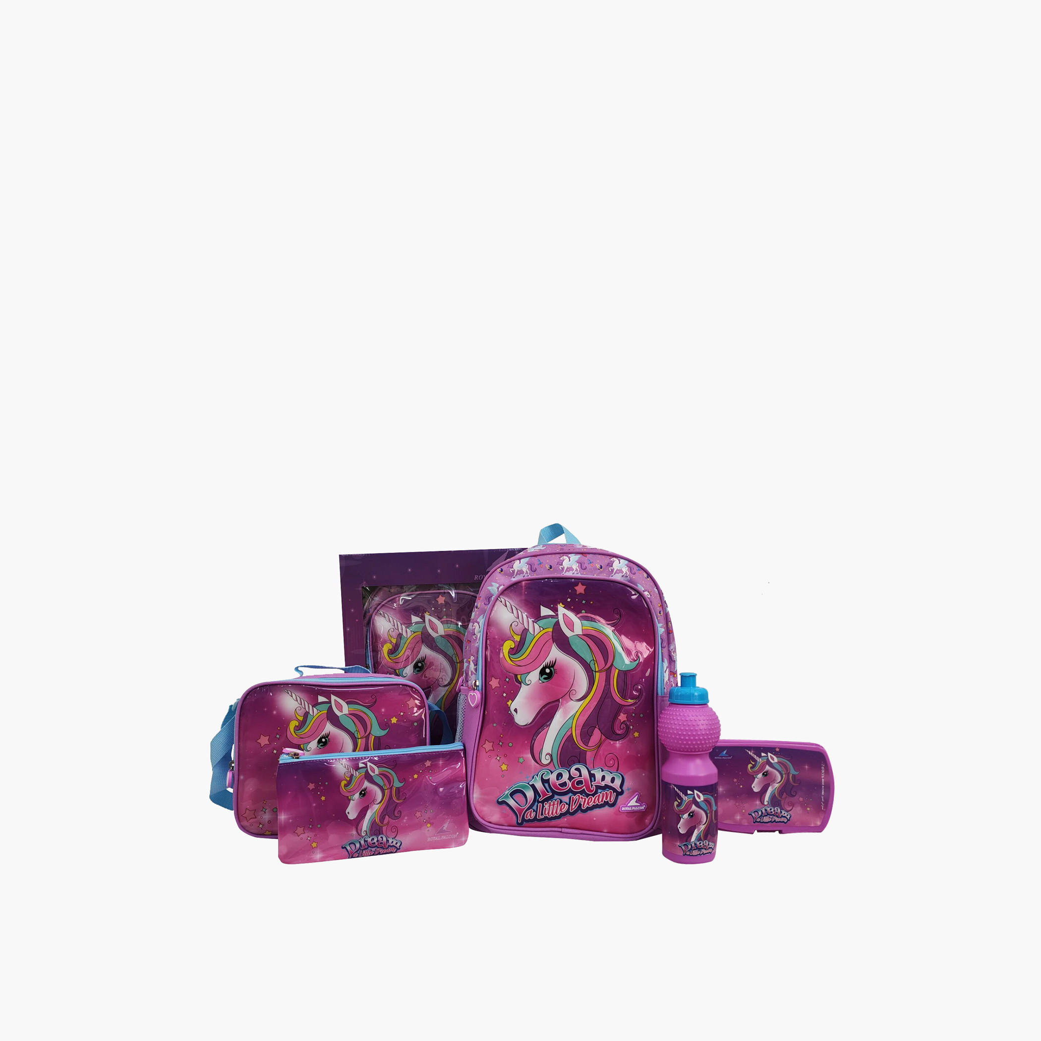 طقم شنطة ظهر بطبعة يونيكورن من رويال فالكون مكون من 5 قطع-cpkids-backtoschool-schoolbagsandbackpacks-sets-image-1