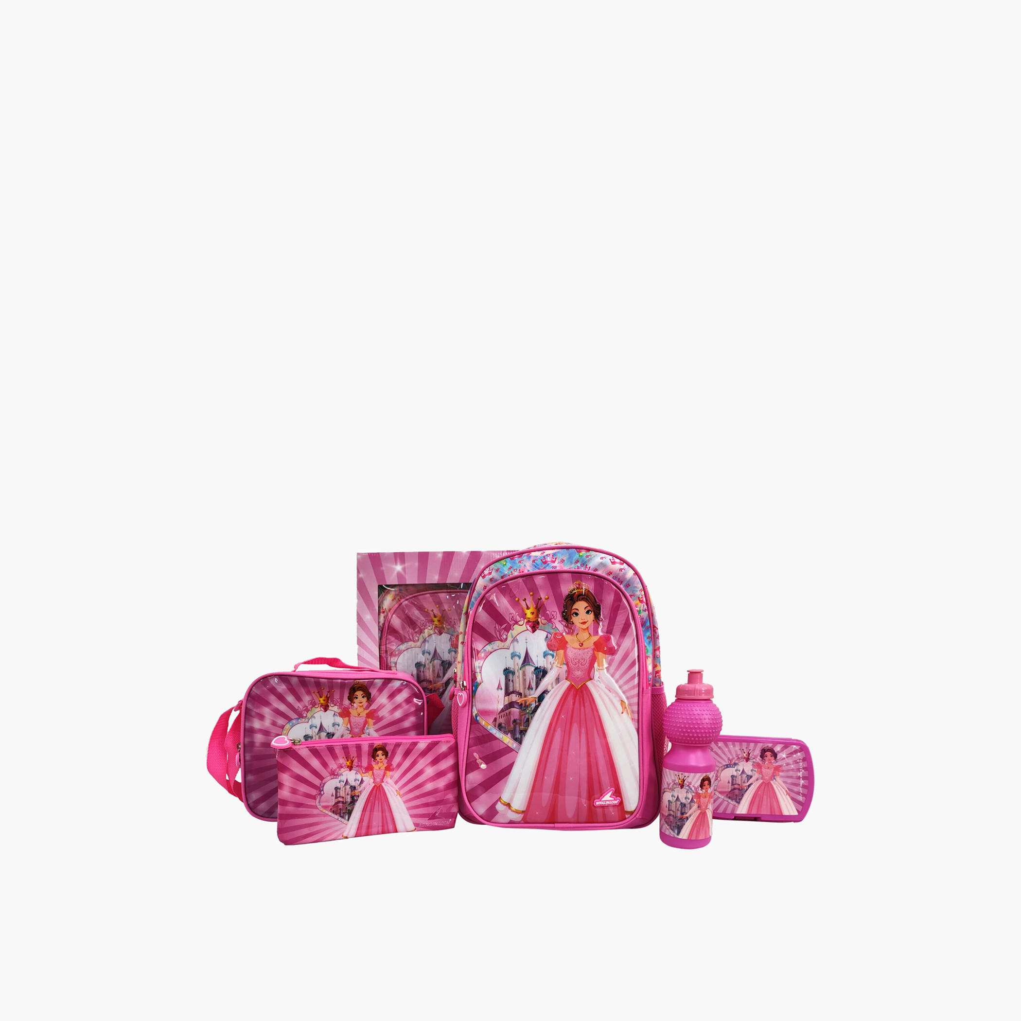 طقم شنطة ظهر 16 بوصة 5 قطع بطبعات برنسيس من رويال فالكون - 28x10x40 سم-cpkids-backtoschool-schoolbagsandbackpacks-sets-image-1