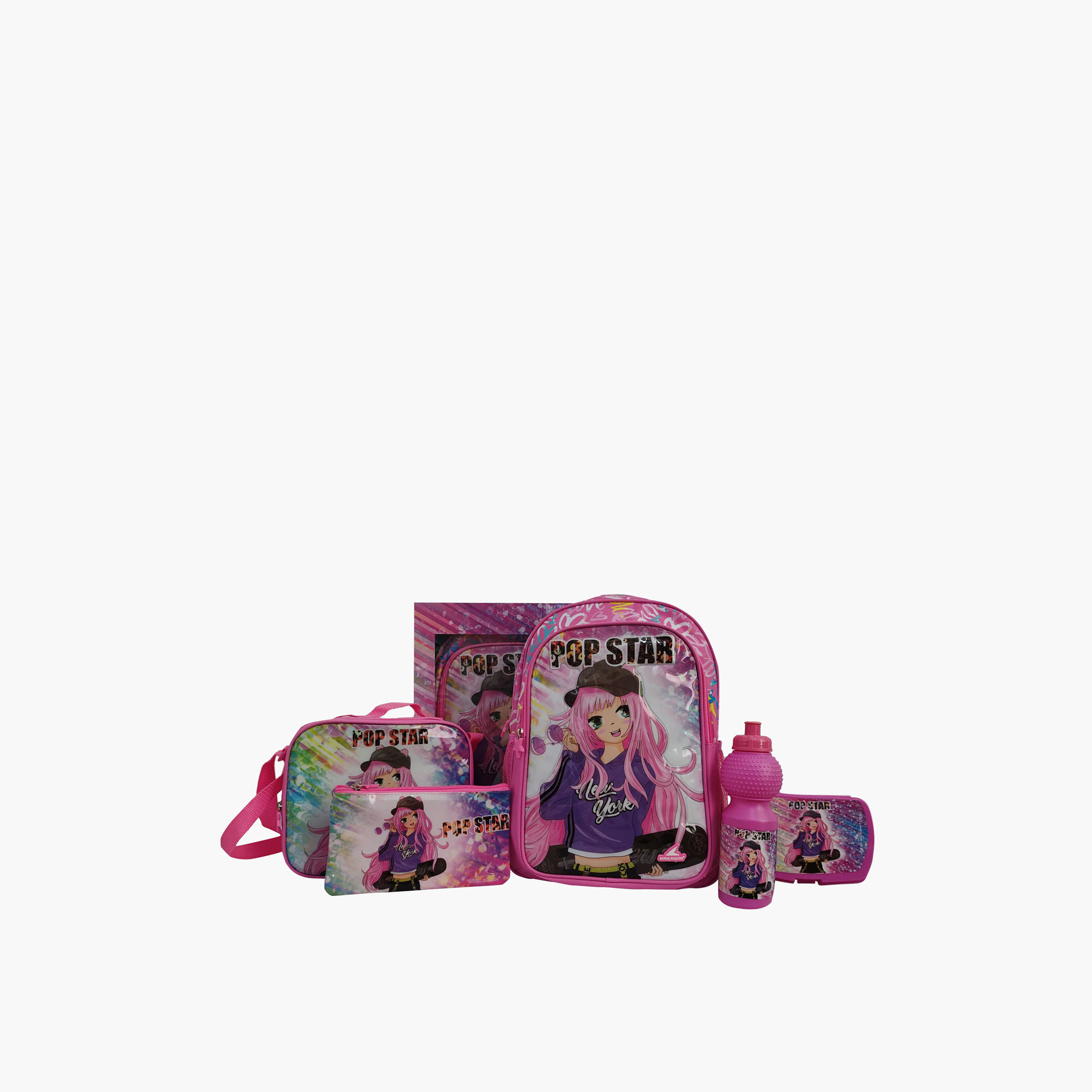 طقم شنطة ظهر 16 بوصة بطبعات جرافيك 5 قطع من رويال فالكون - 28x10x40 سم-cpkids-backtoschool-schoolbagsandbackpacks-sets-image-1