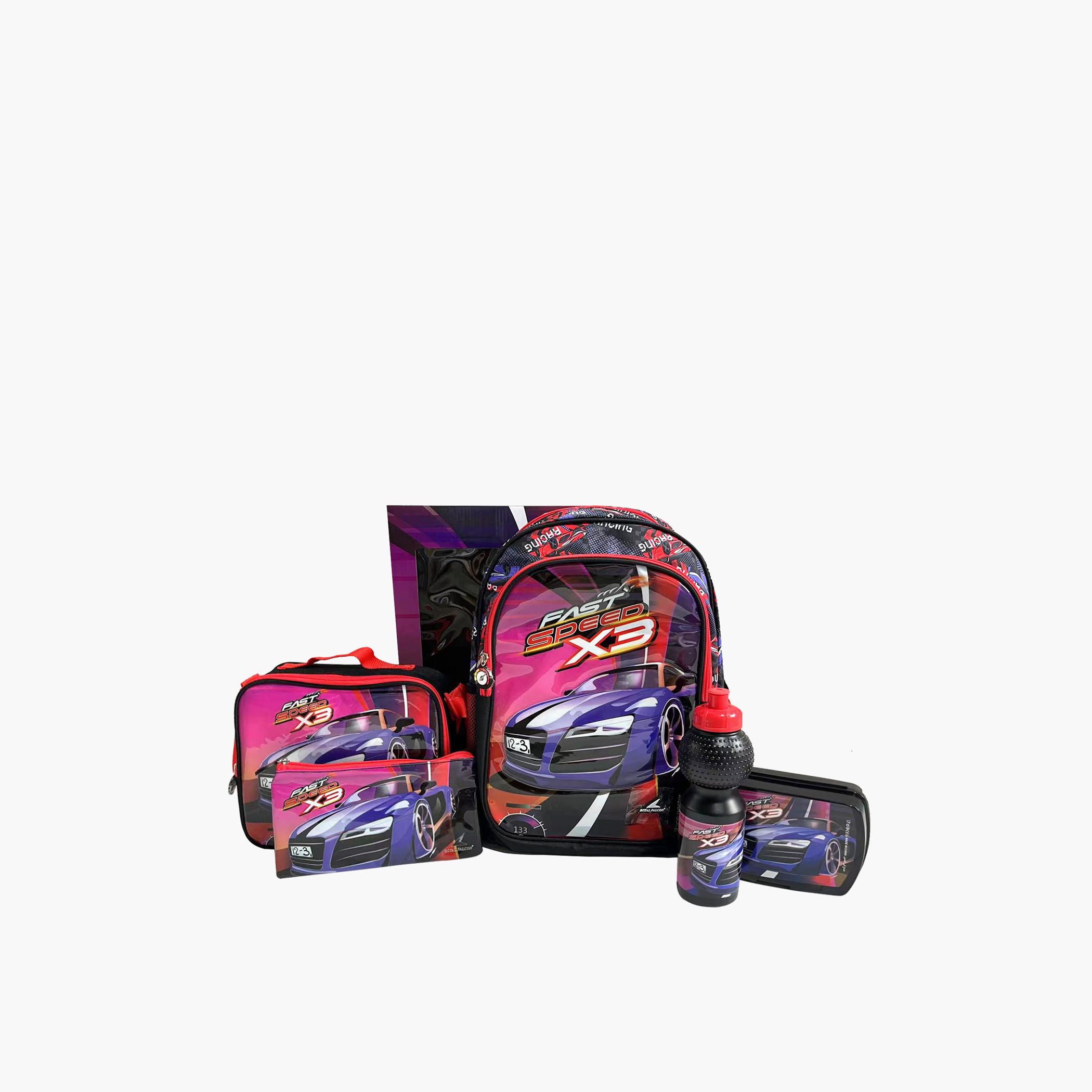 Royal Falcon 5-Piece Car Print 16-inch Backpack Set - 28x10x40 cms-cpkids-backtoschool-schoolbagsandbackpacks-sets-image-1