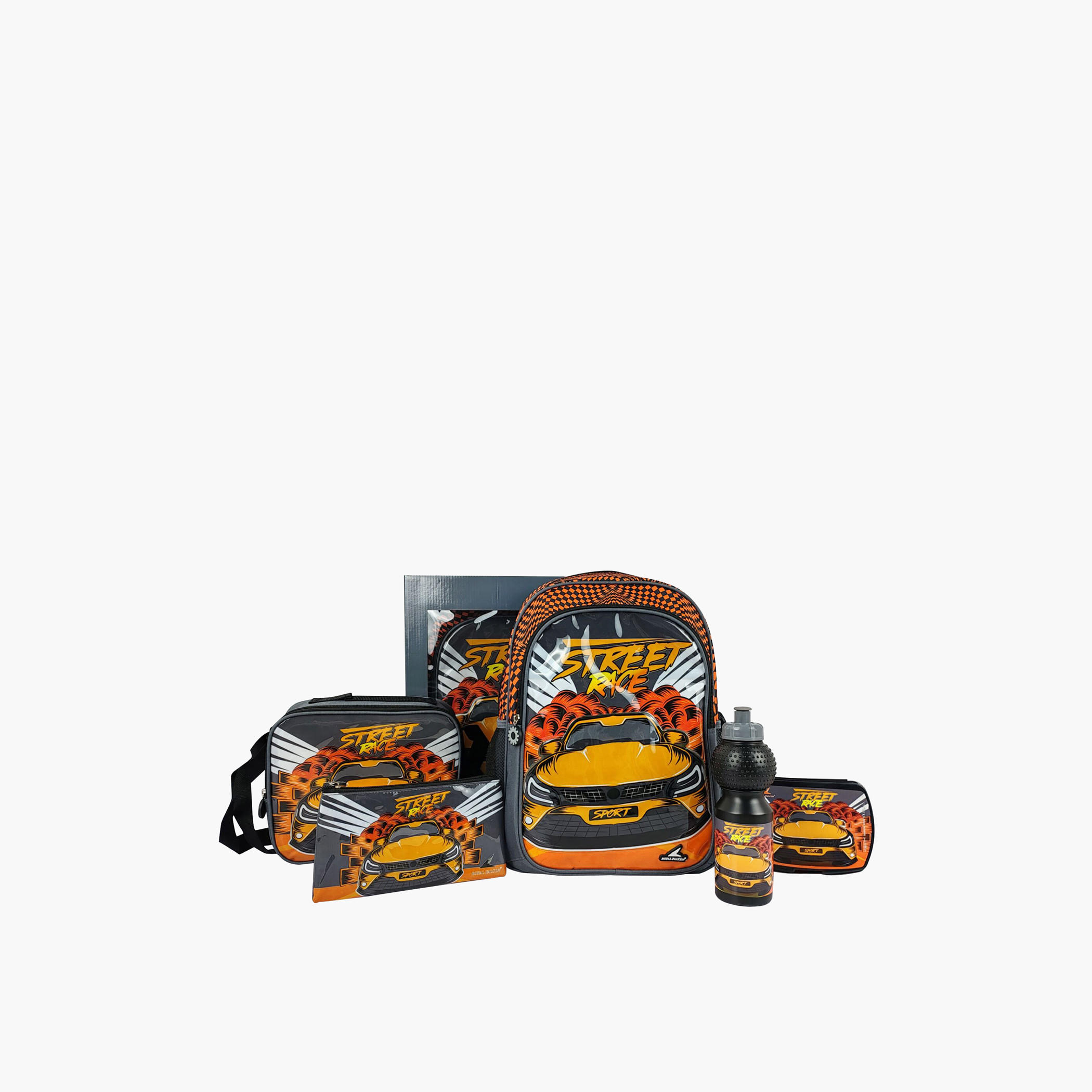 طقم شنطة ظهر 16 بوصة 5 قطع بطبعات سيارة من رويال فالكون - 28x10x40 سم-cpkids-backtoschool-schoolbagsandbackpacks-sets-image-1
