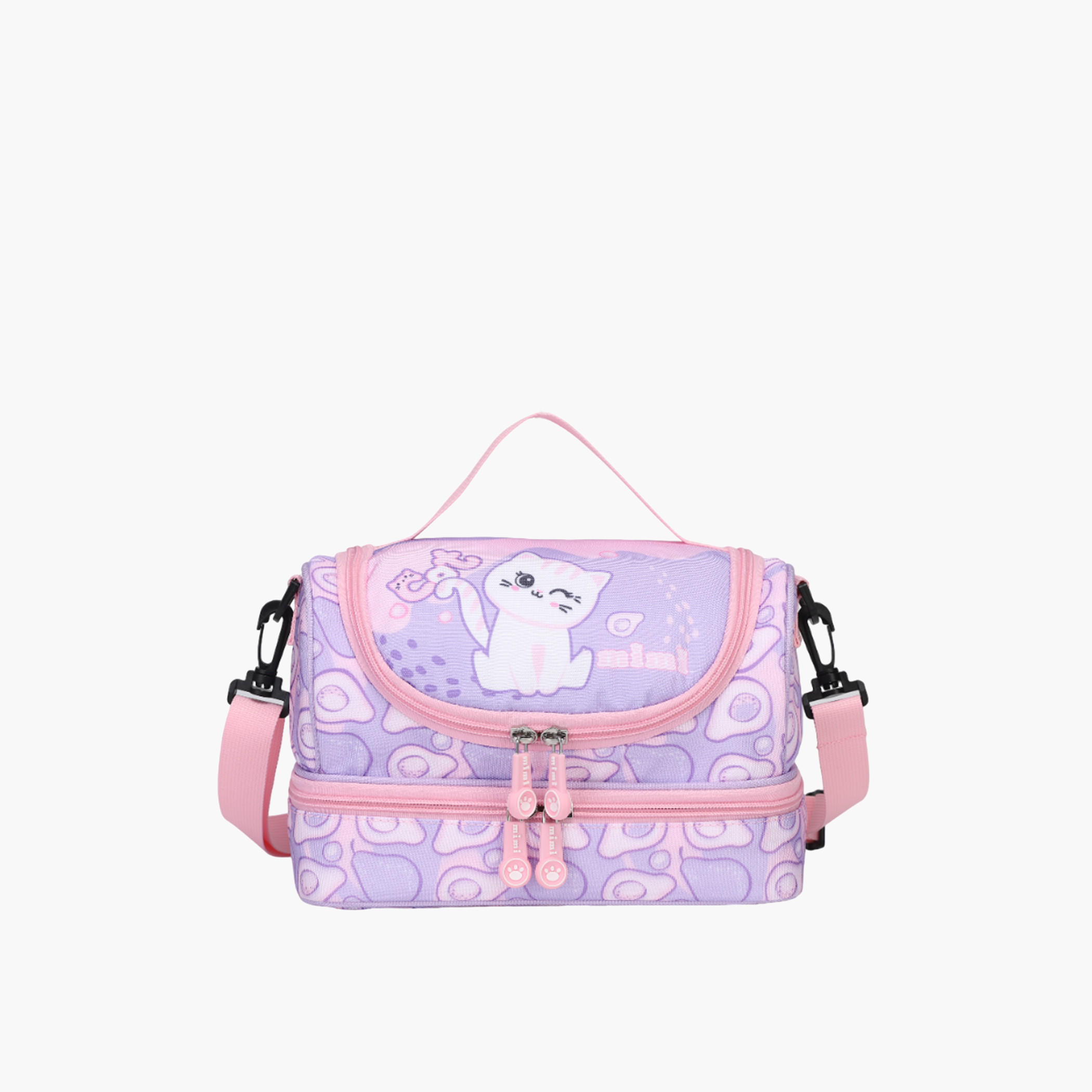 Mimi Cat Print Lunch Bag with Adjustable Strap and Zip Closure-school-lunchessentials-lunchbags-image-1