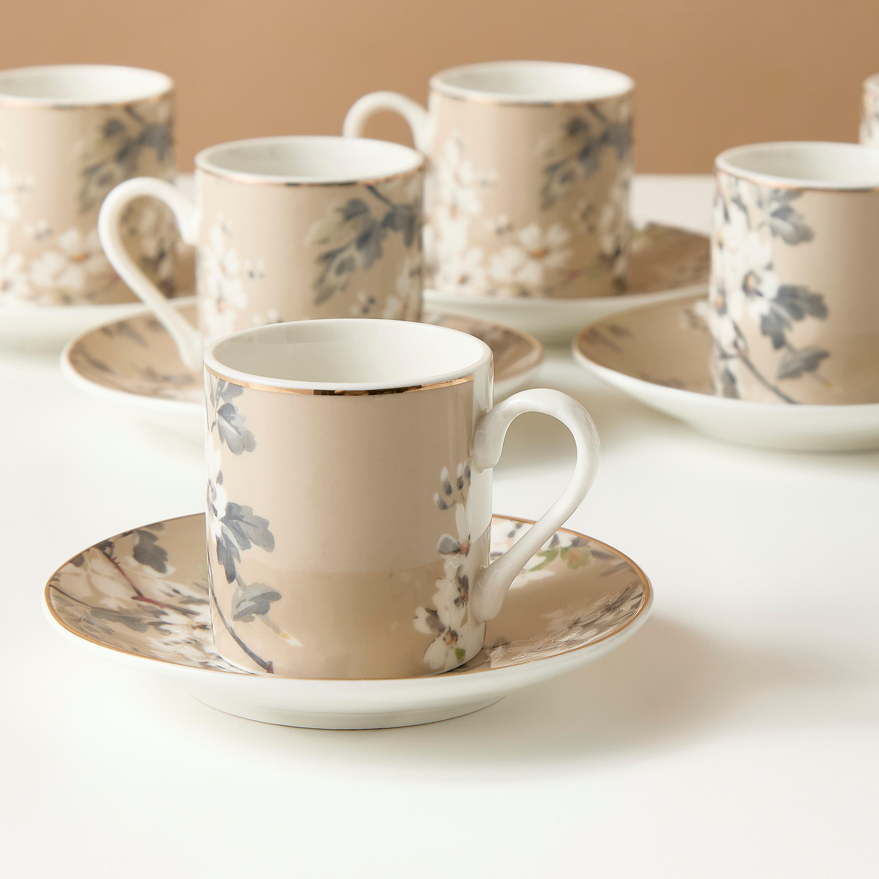 Zuhur 12-Piece Floral Print New Bone China Tea Cup and Saucer Set - 70 ml-household-dining-teaandcoffee-mugsandcups-image-3