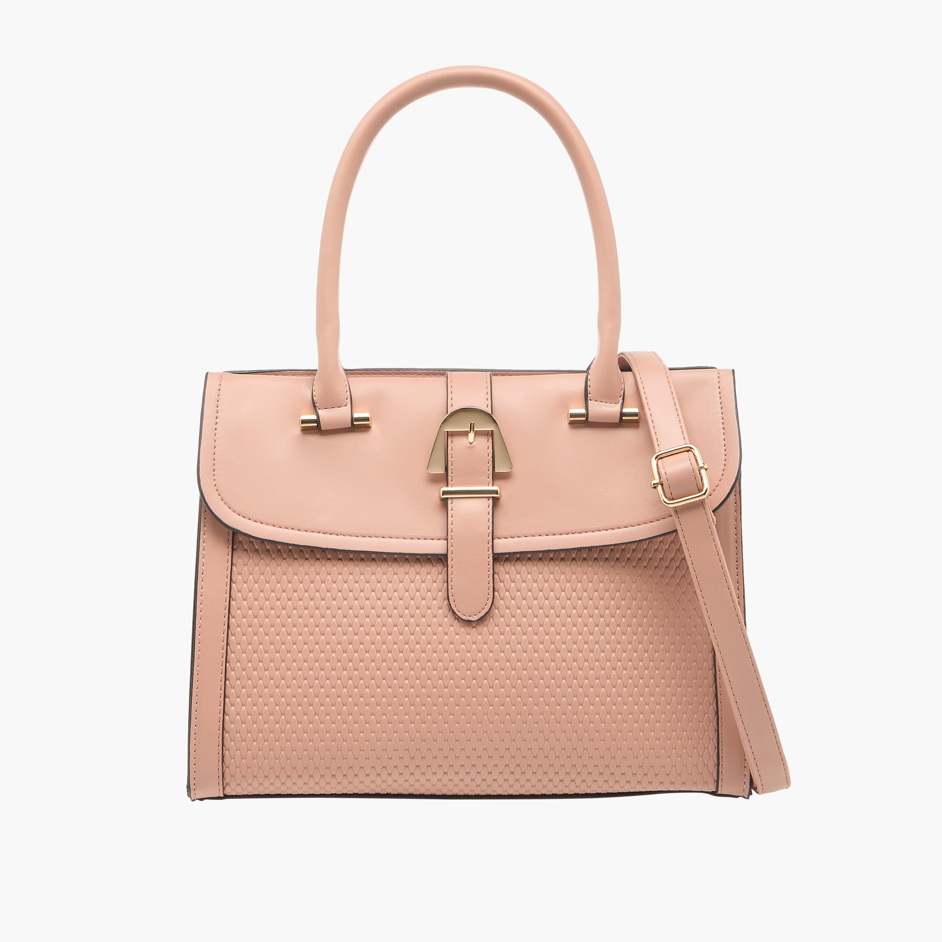 Sasha Textured Belt Detail Tote Bag with Detachable Strap and Handles-women-bagsandwallets-handbags-image-1