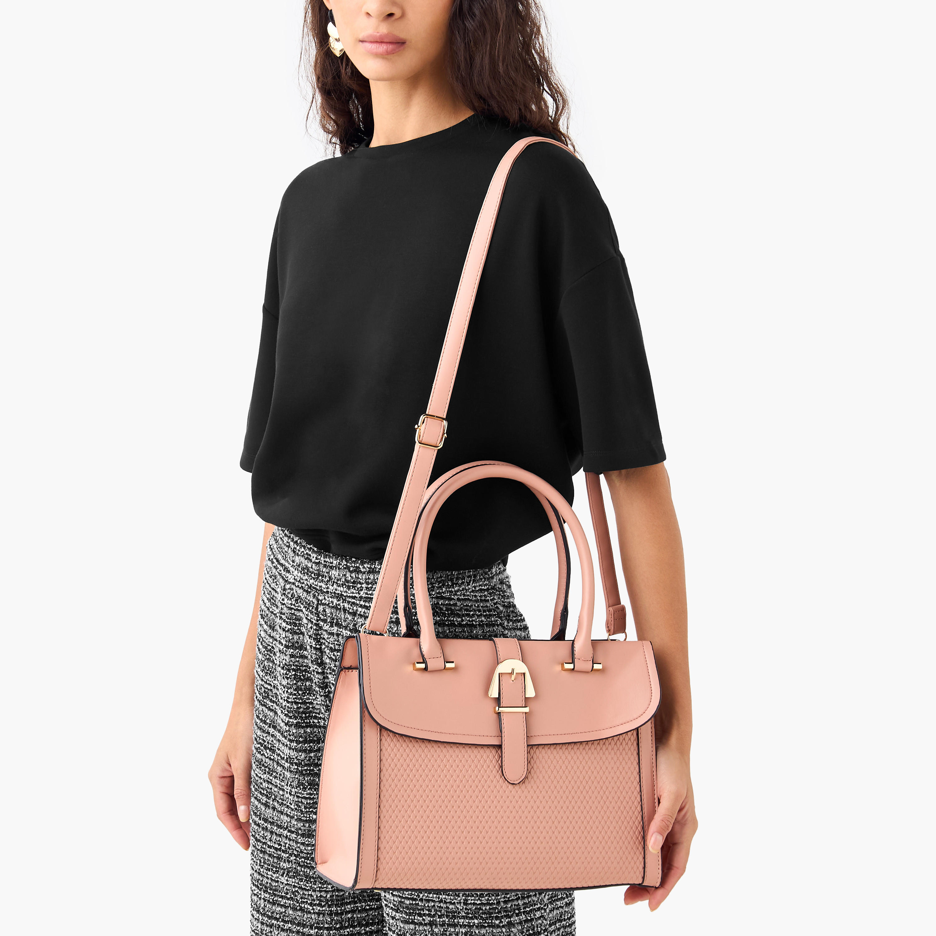 Sasha Textured Belt Detail Tote Bag with Detachable Strap and Handles-women-bagsandwallets-handbags-image-2