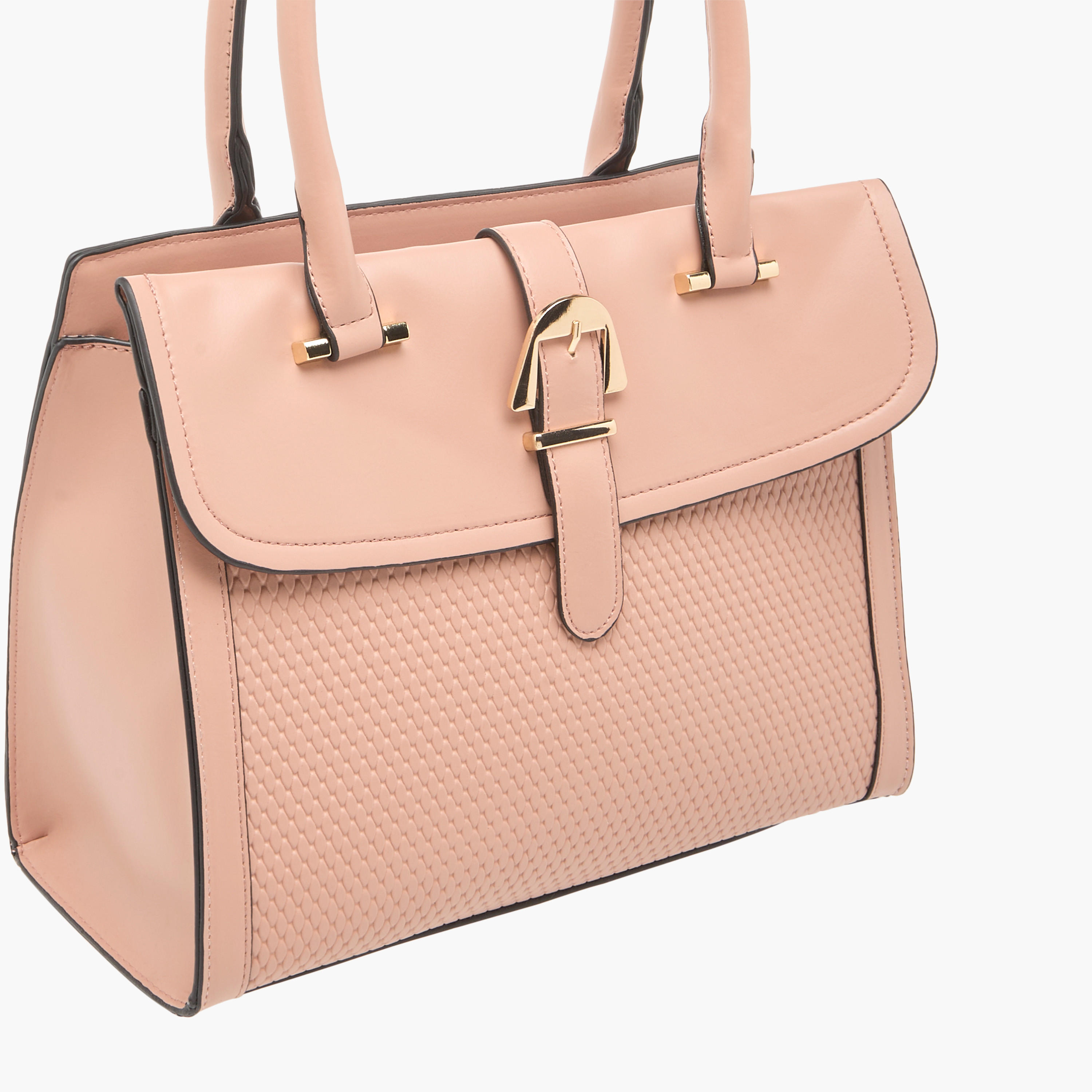 Sasha Textured Belt Detail Tote Bag with Detachable Strap and Handles-women-bagsandwallets-handbags-image-5