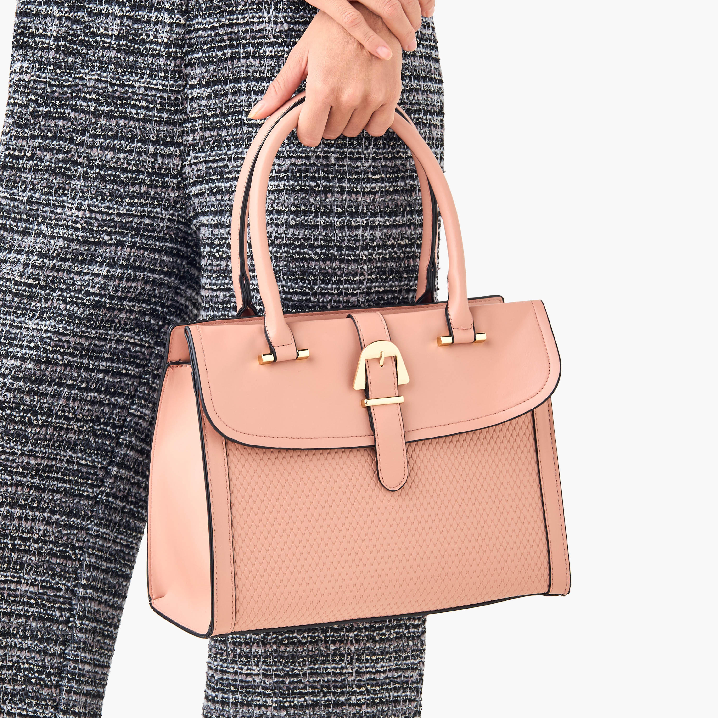 Sasha Textured Belt Detail Tote Bag with Detachable Strap and Handles-women-bagsandwallets-handbags-image-8