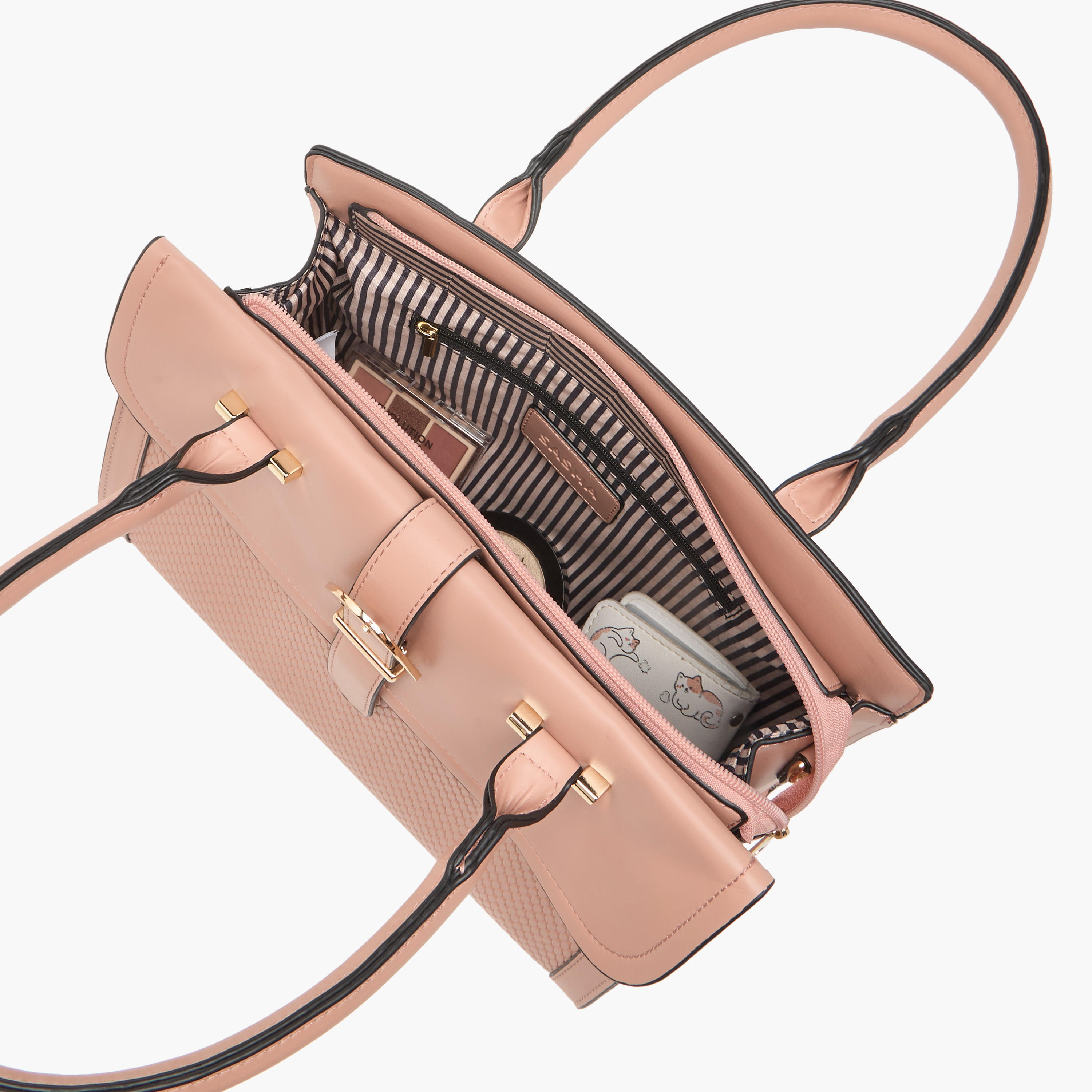 Sasha Textured Belt Detail Tote Bag with Detachable Strap and Handles-women-bagsandwallets-handbags-image-9