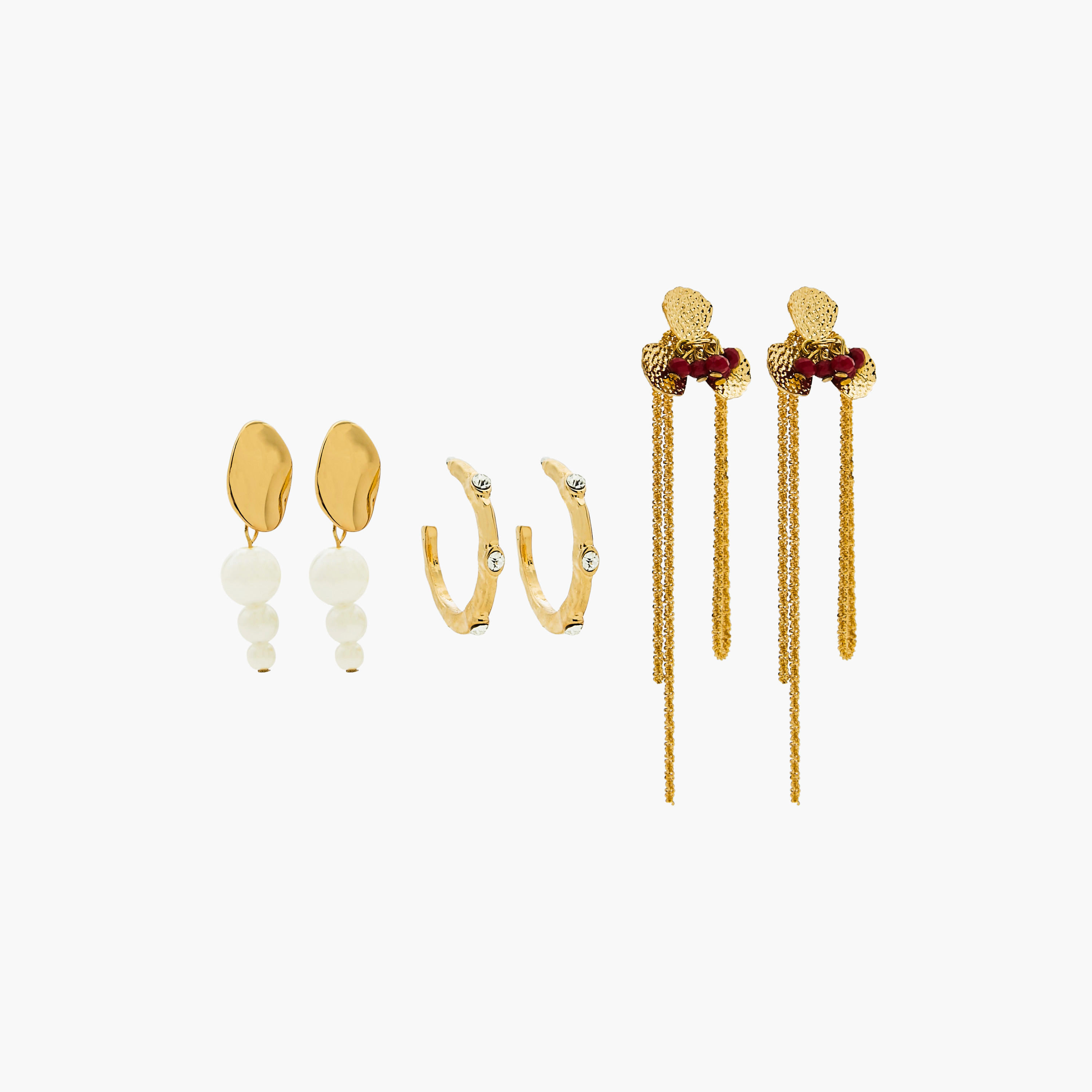 حلقان متنوعة بمكبس إغلاق خلفي - طقم من 3 أزواج-women-watchesandjewellery-jewellery-earrings-image-1