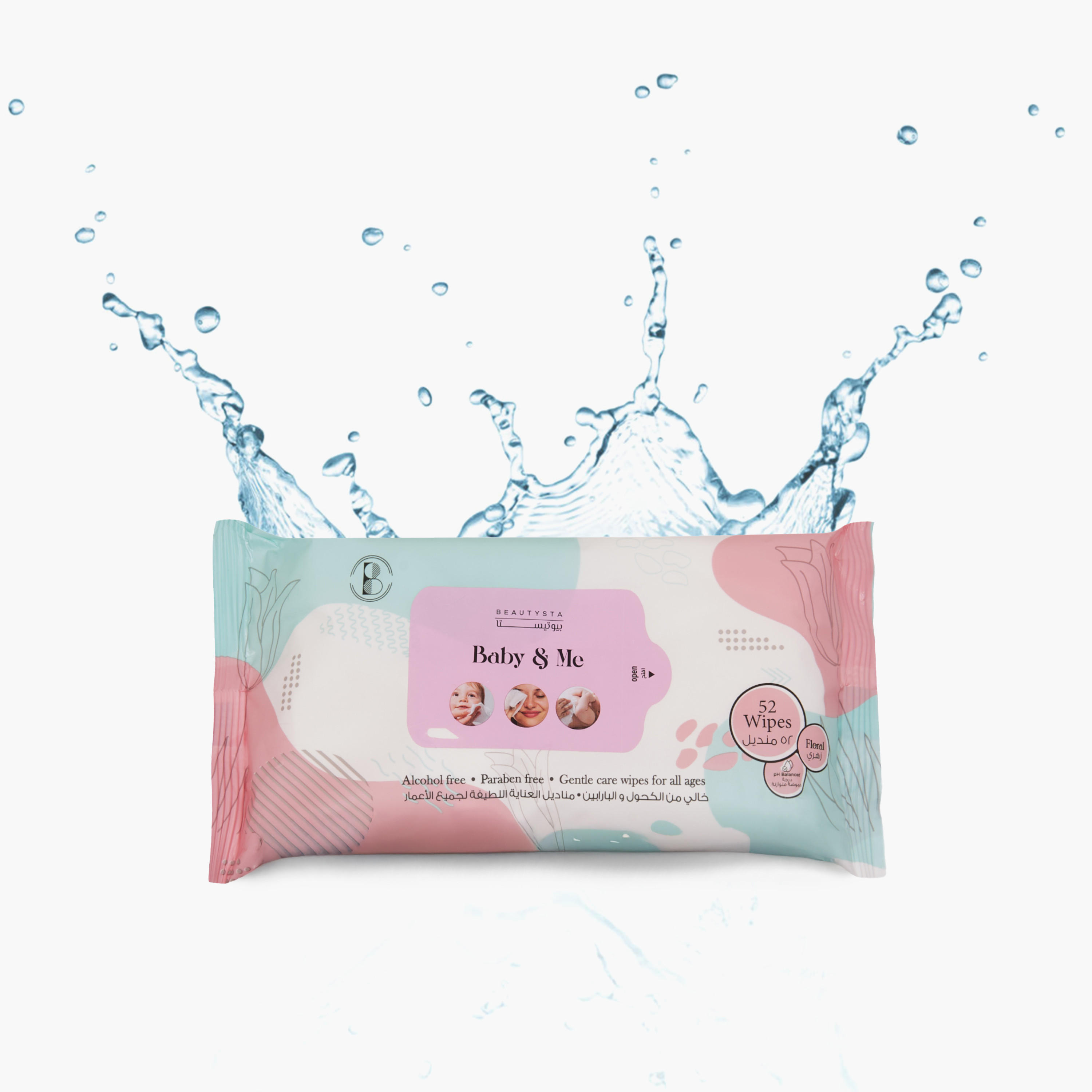 مناديل مبللة برائحة الزهور بيبي آند مي من بيوتيستا - 52 منديل-beautyandpersonalcare-skin-cleansers-facewashandcleansers-image-1