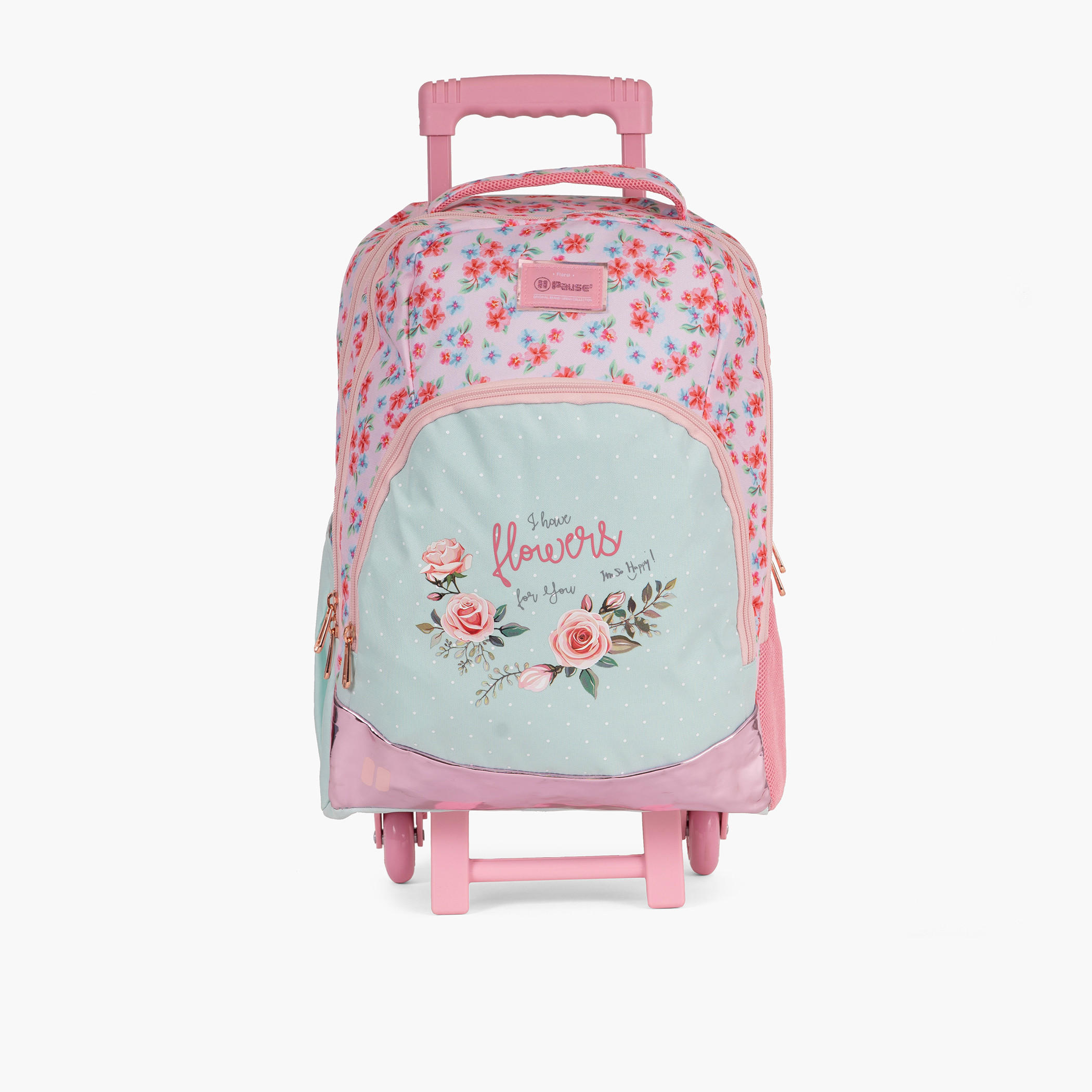 شنطة ظهر ترولي 18 بوصة بِمقبض قابل للسحب وطبعات أزهار من بوز - 28x13x45 سم-cpkids-backtoschool-schoolbagsandbackpacks-trolleybags-image-1