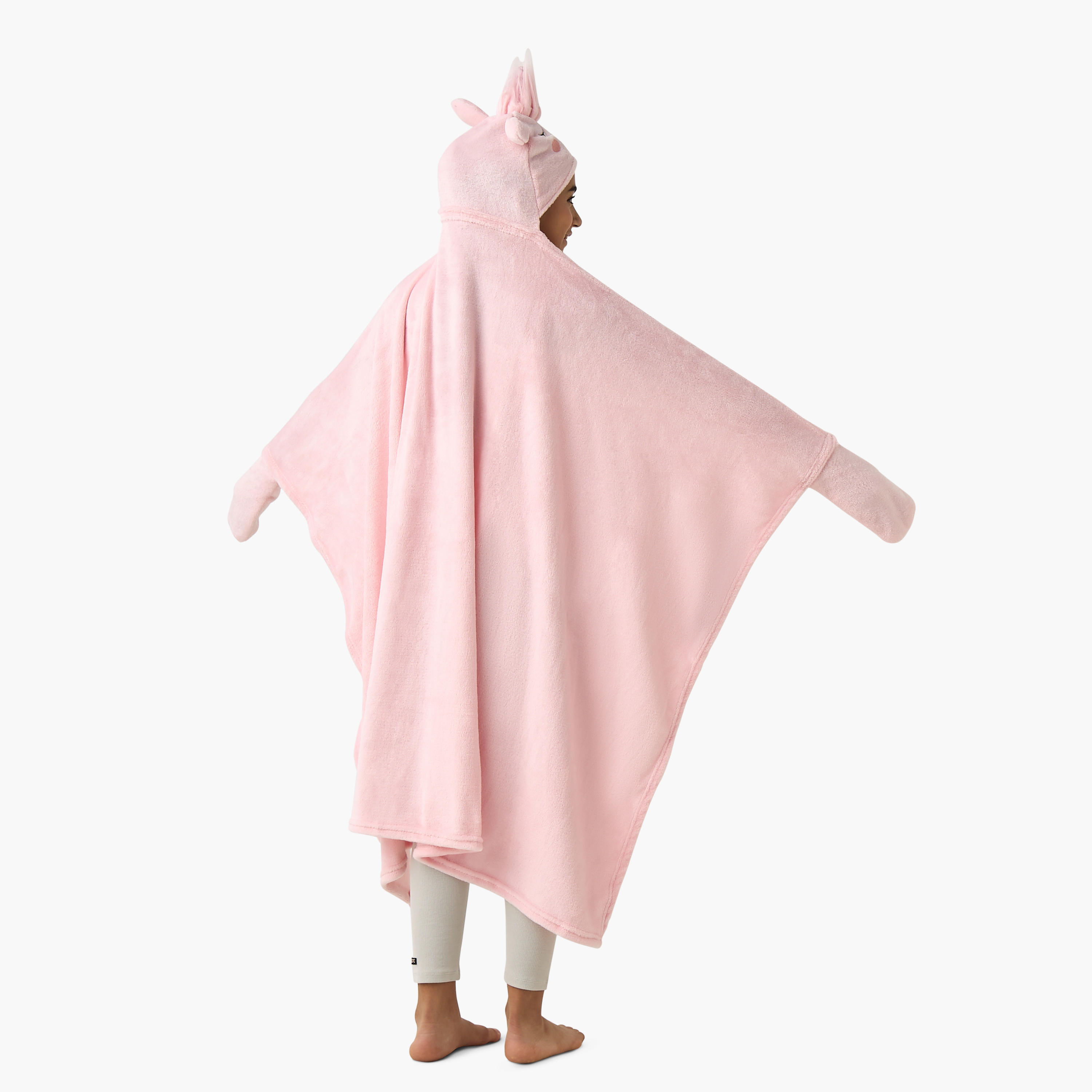 Unicorn Horn Applique Hooded Blanket with Hand Pockets - 102x127 cms-girls-clothing-nightwear-image-3