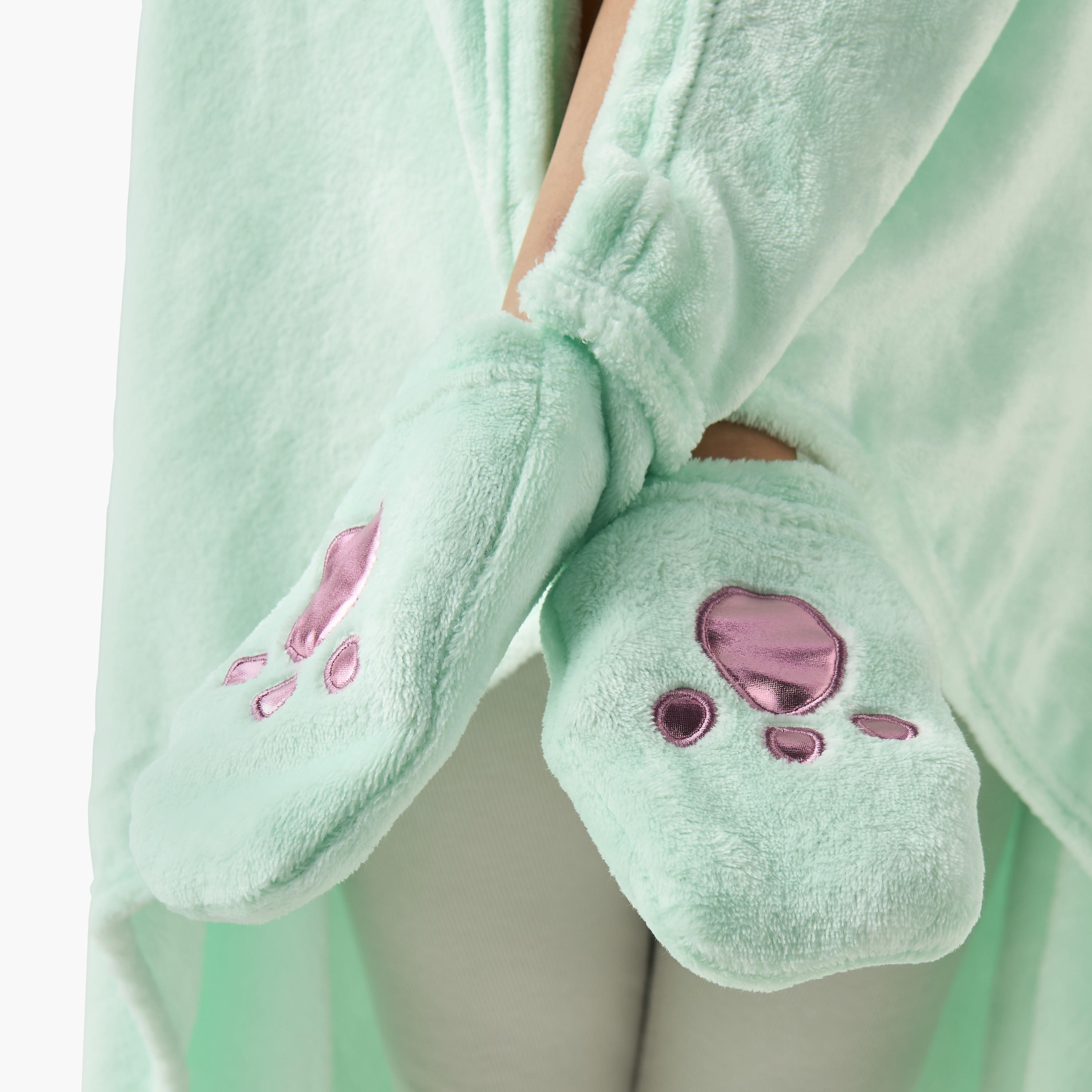 Kitty Ear Applique Hooded Blanket with Hand Pockets - 102x127 cms-girls-clothing-nightwear-image-5
