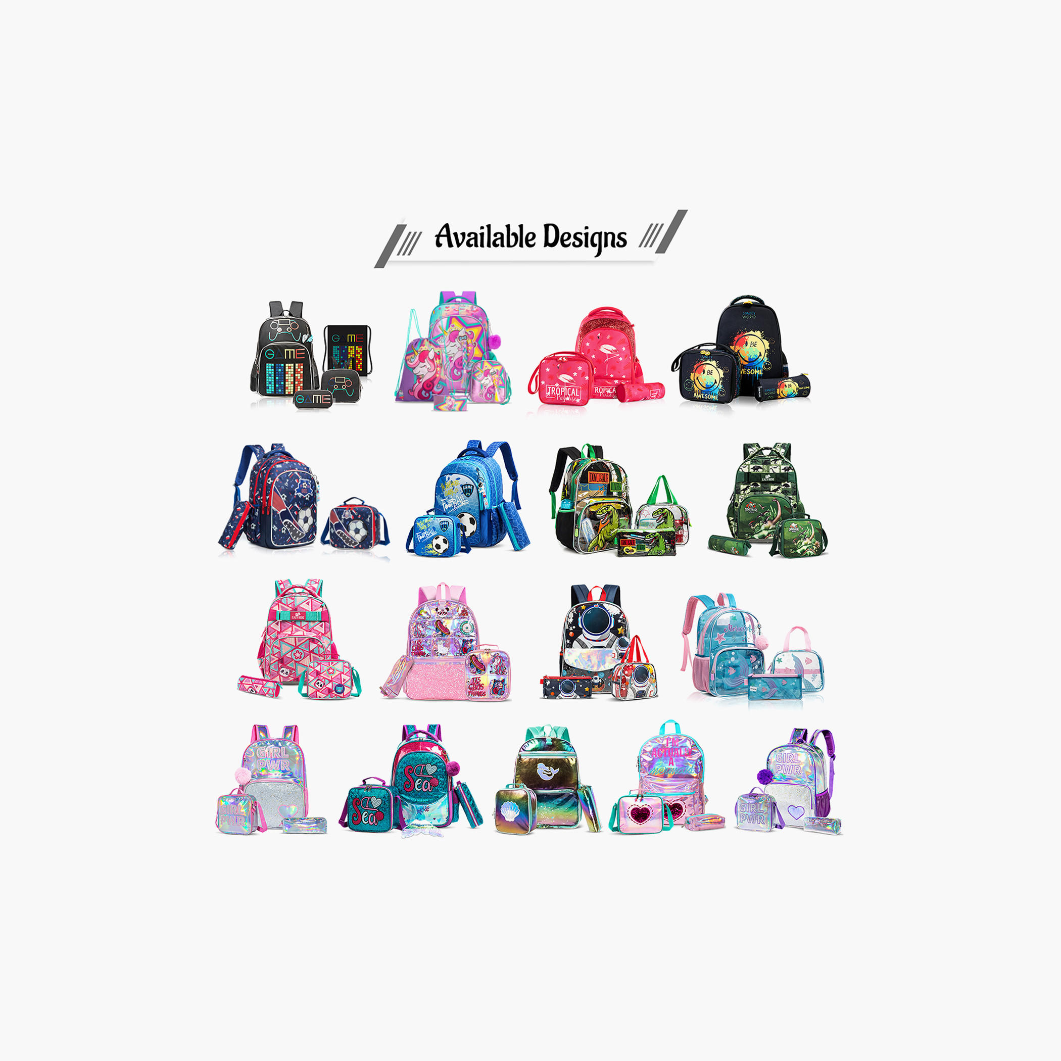 شنطة ظهر 17 بوصة بطبعات مع شنطة غداء ومقلمة من إيزي كيدز-school-bagsandbackpacks-sets-image-11