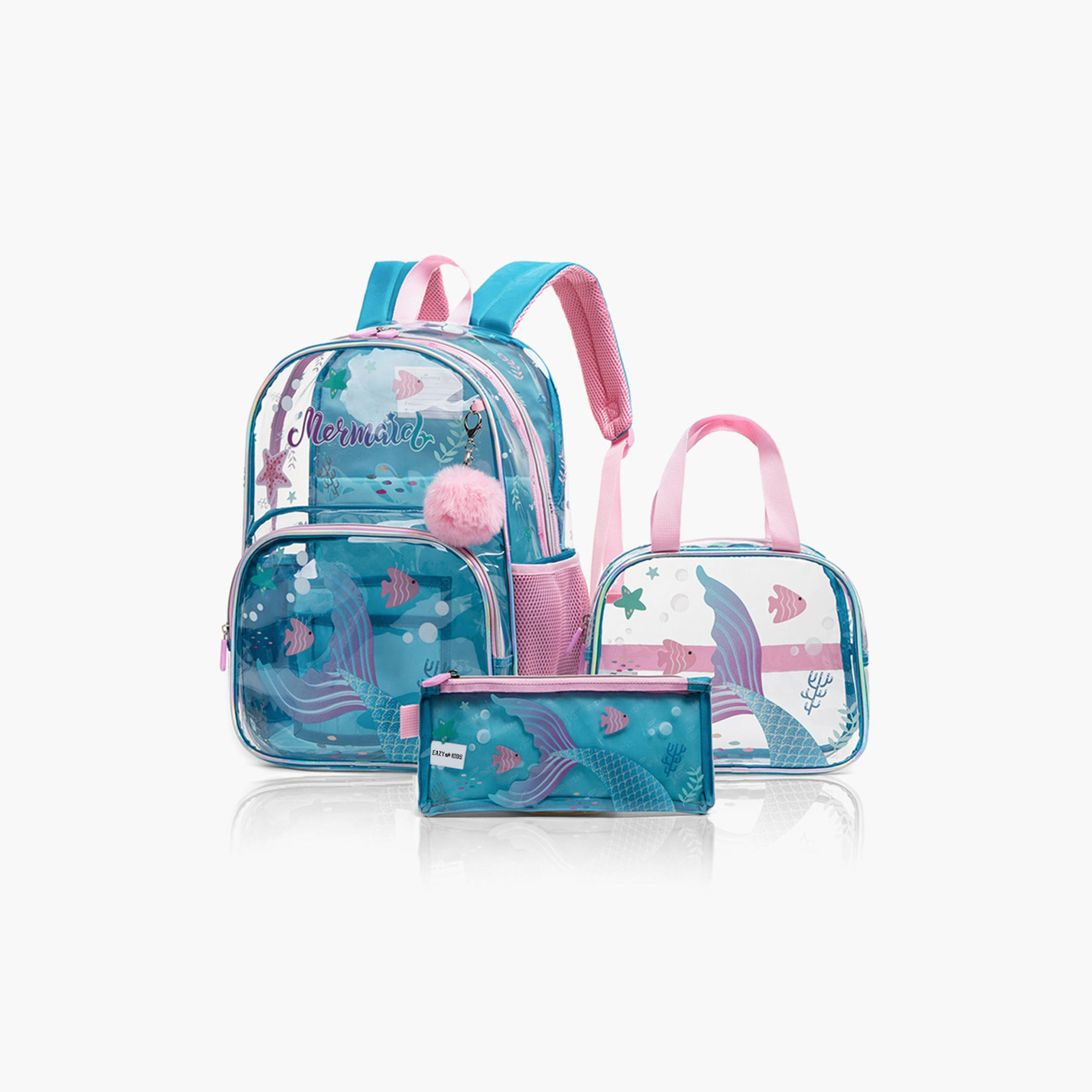 Eazy Kids Mermaid Print Backpack with Lunch Bag and Pencil Pouch-school-bagsandbackpacks-sets-image-1