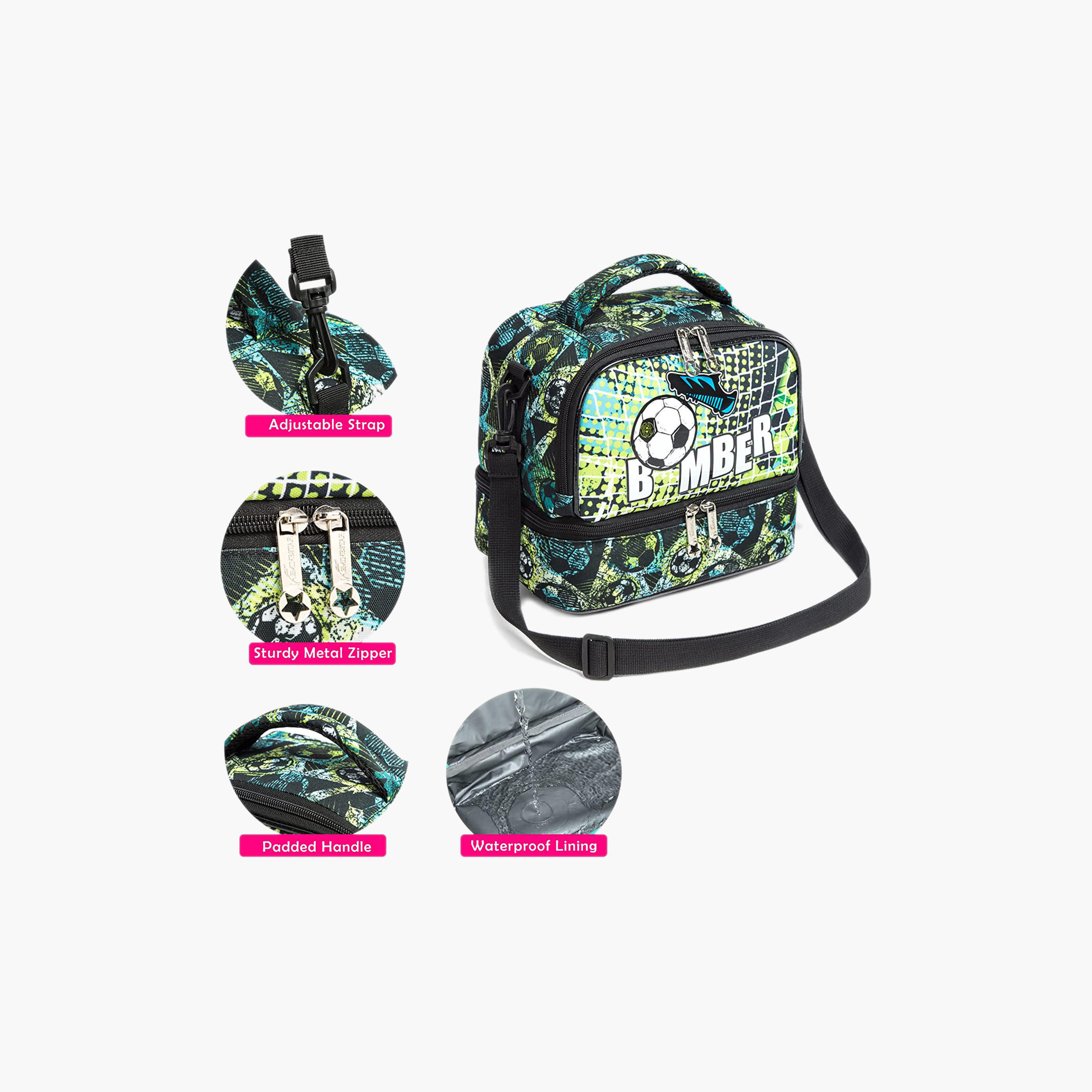 Eazy Kids Football Print Lunch Bag with Zip Closure-school-lunchessentials-lunchbags-image-4
