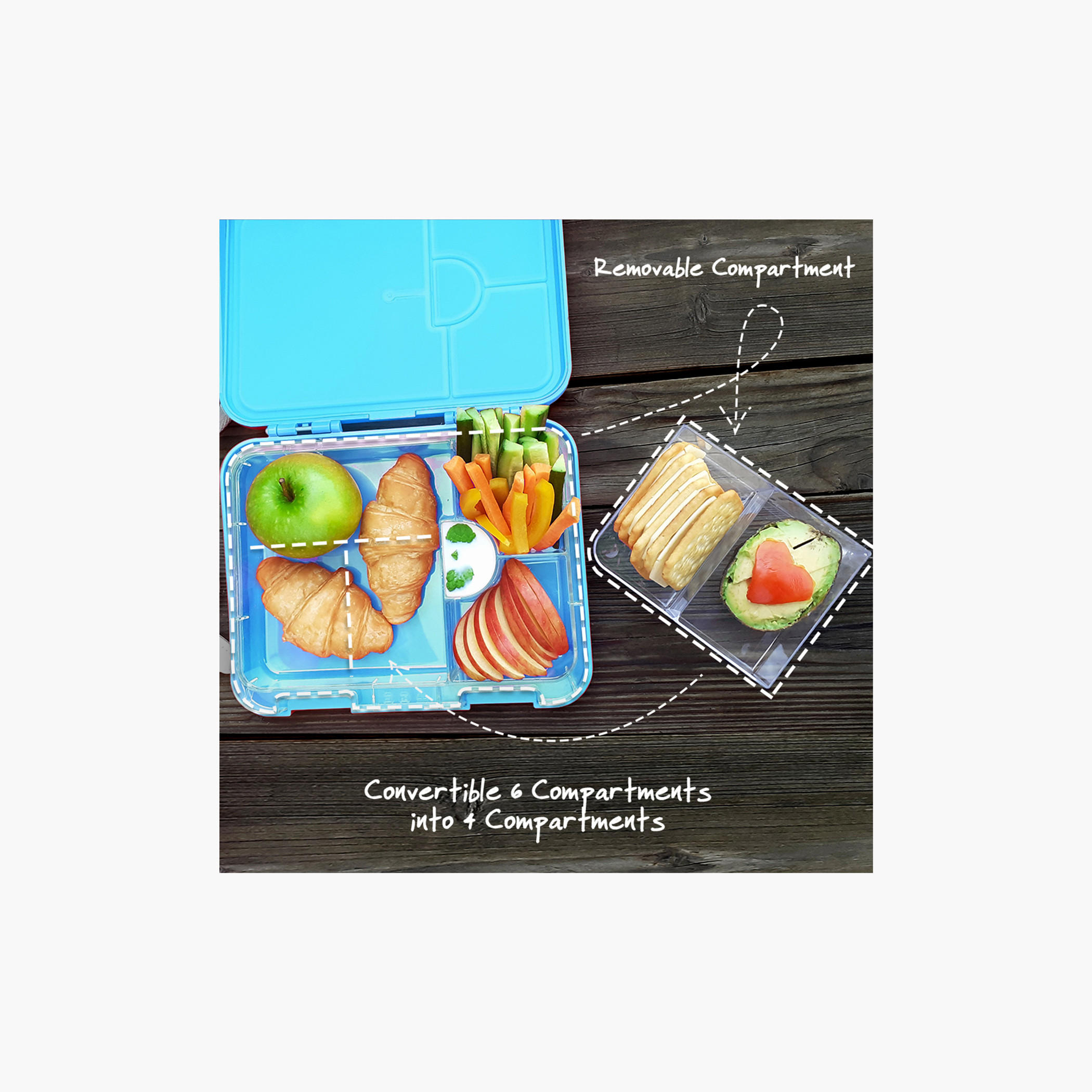 Eazy Kids Jawsome Print 6 and 4 Convertible Bento Lunch Box with Sandwich Cutter and Fruit Pick-school-lunchessentials-lunchboxes-image-4