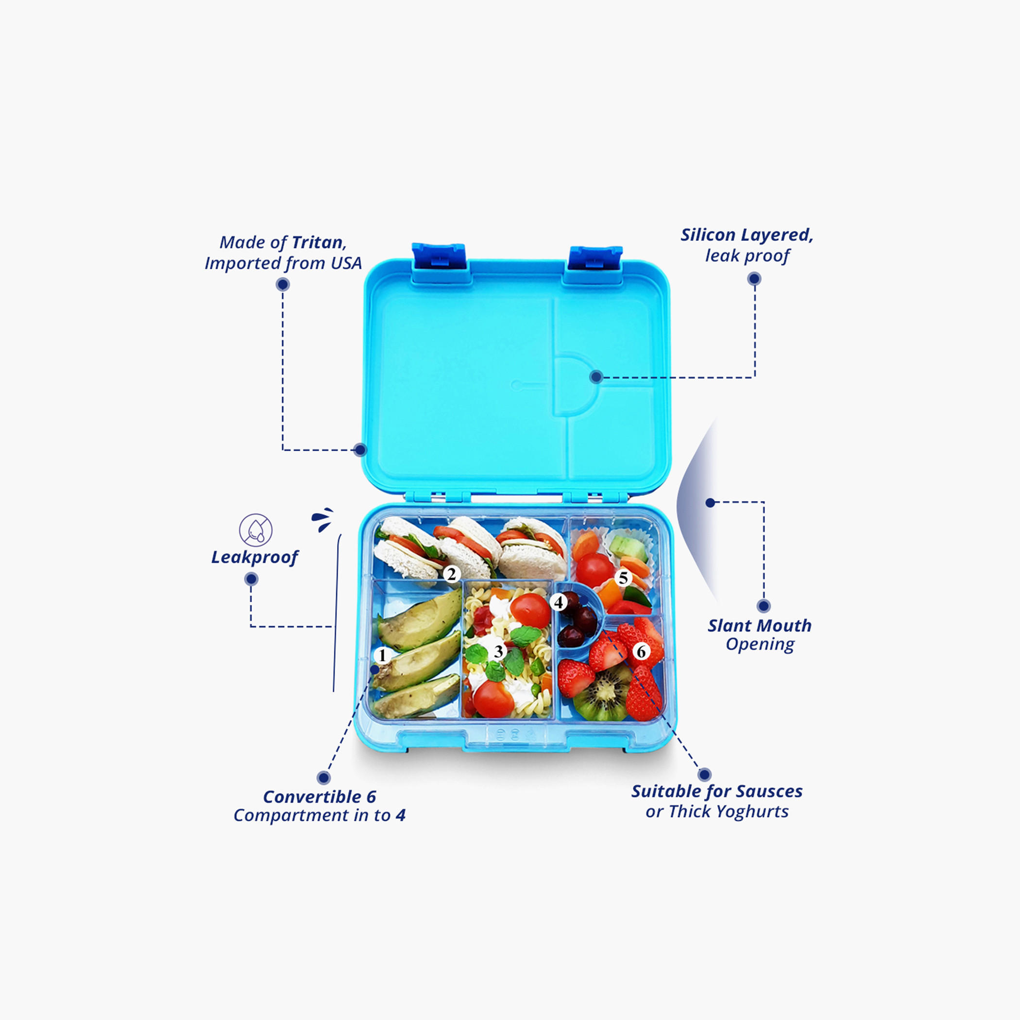 Eazy Kids Jawsome Print 6 and 4 Convertible Bento Lunch Box with Sandwich Cutter and Fruit Pick-school-lunchessentials-lunchboxes-image-5