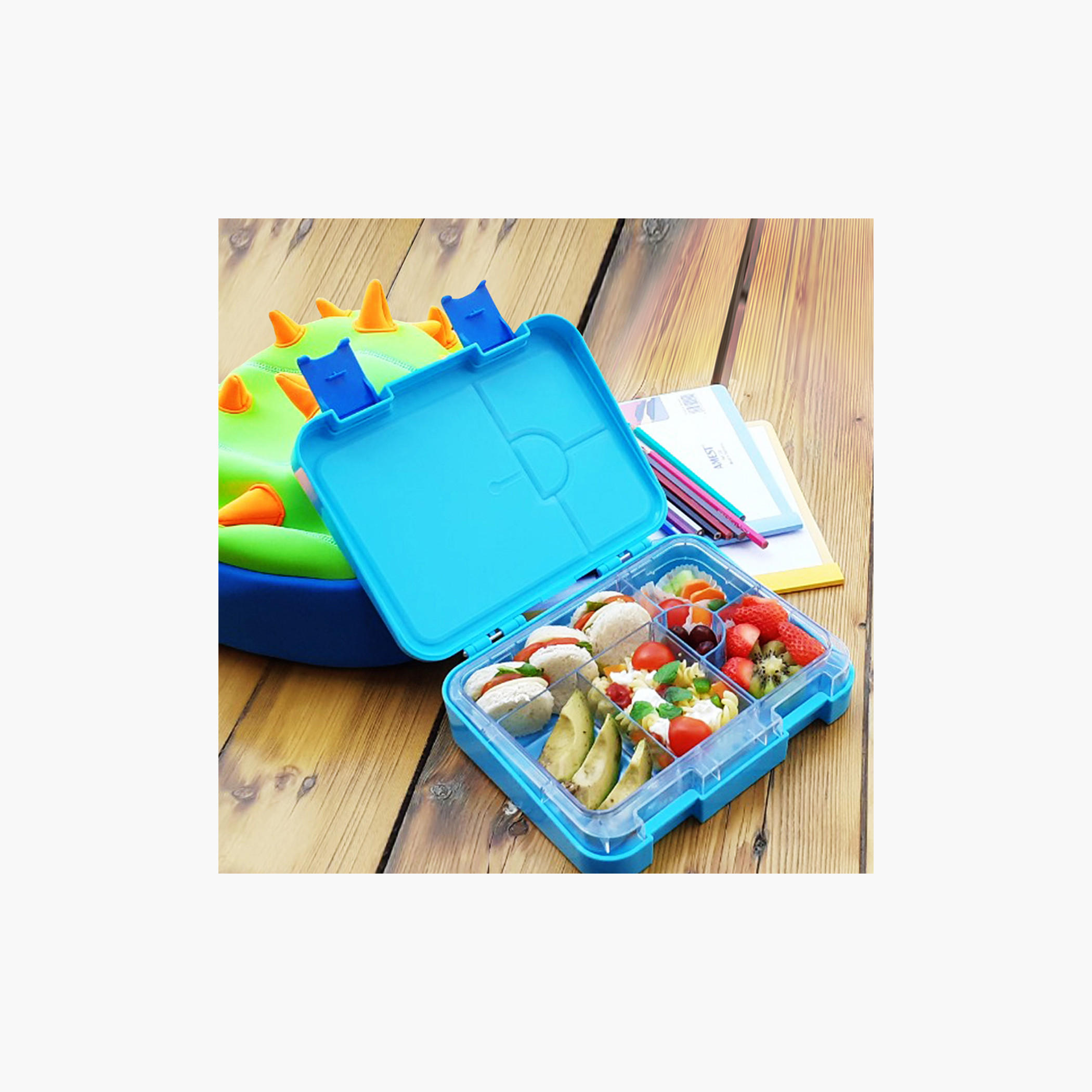 Eazy Kids Jawsome Print 6 and 4 Convertible Bento Lunch Box with Sandwich Cutter and Fruit Pick-school-lunchessentials-lunchboxes-image-8