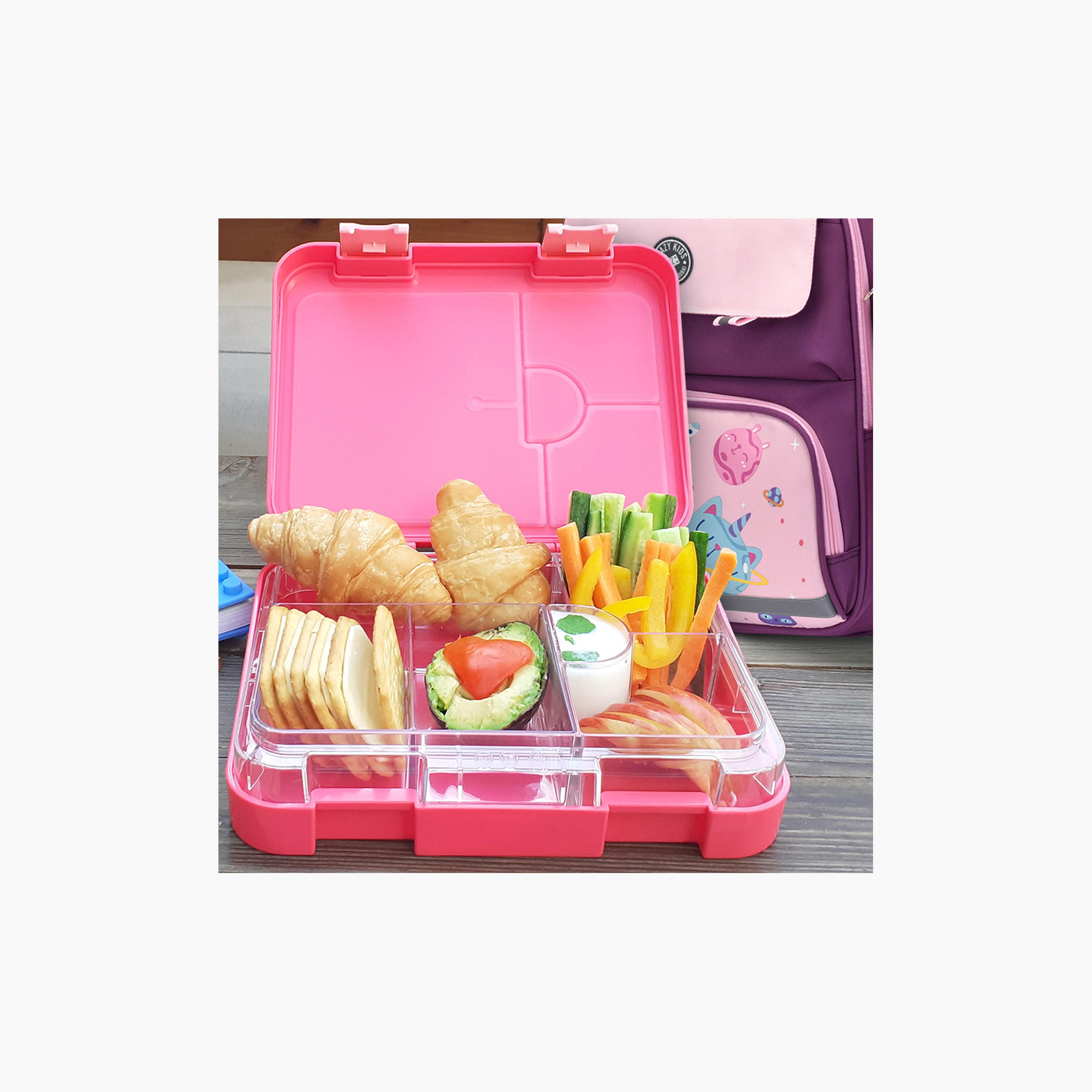 Eazy Kids Flamingo Print 6 and 4 Convertible Bento Lunch Box with Sandwich Cutter and Fruit Pick-school-lunchessentials-lunchboxes-image-5