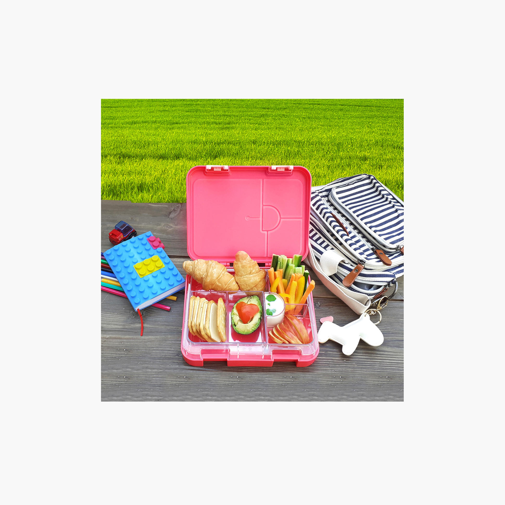 Eazy Kids Flamingo Print 6 and 4 Convertible Bento Lunch Box with Sandwich Cutter and Fruit Pick-school-lunchessentials-lunchboxes-image-7