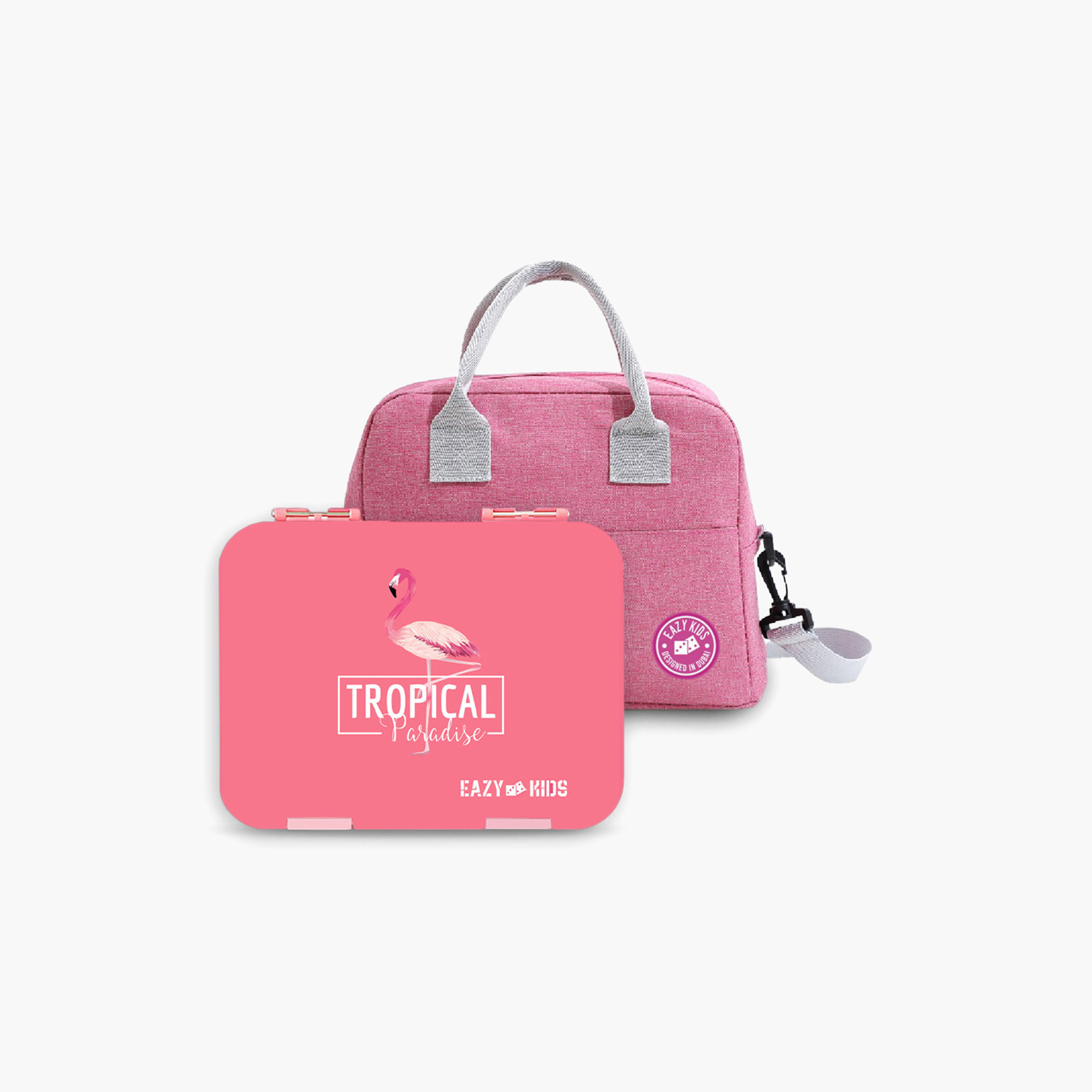 Eazy Kids Flamingo Print 6 and 4 Convertible Bento Lunch Box with Sandwich Cutter and Fruit Pick-school-lunchessentials-lunchboxes-image-9