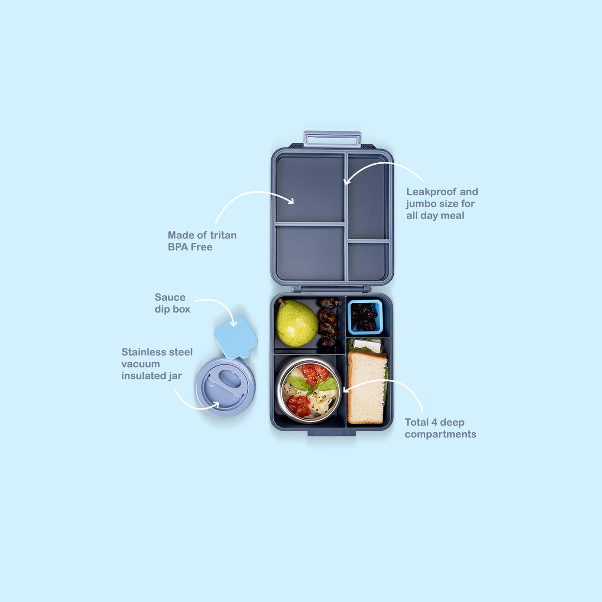 Eazy Kids Jumbo Bento Lunch Box with Thermos and Dip Jar-school-lunchessentials-lunchboxes-image-4