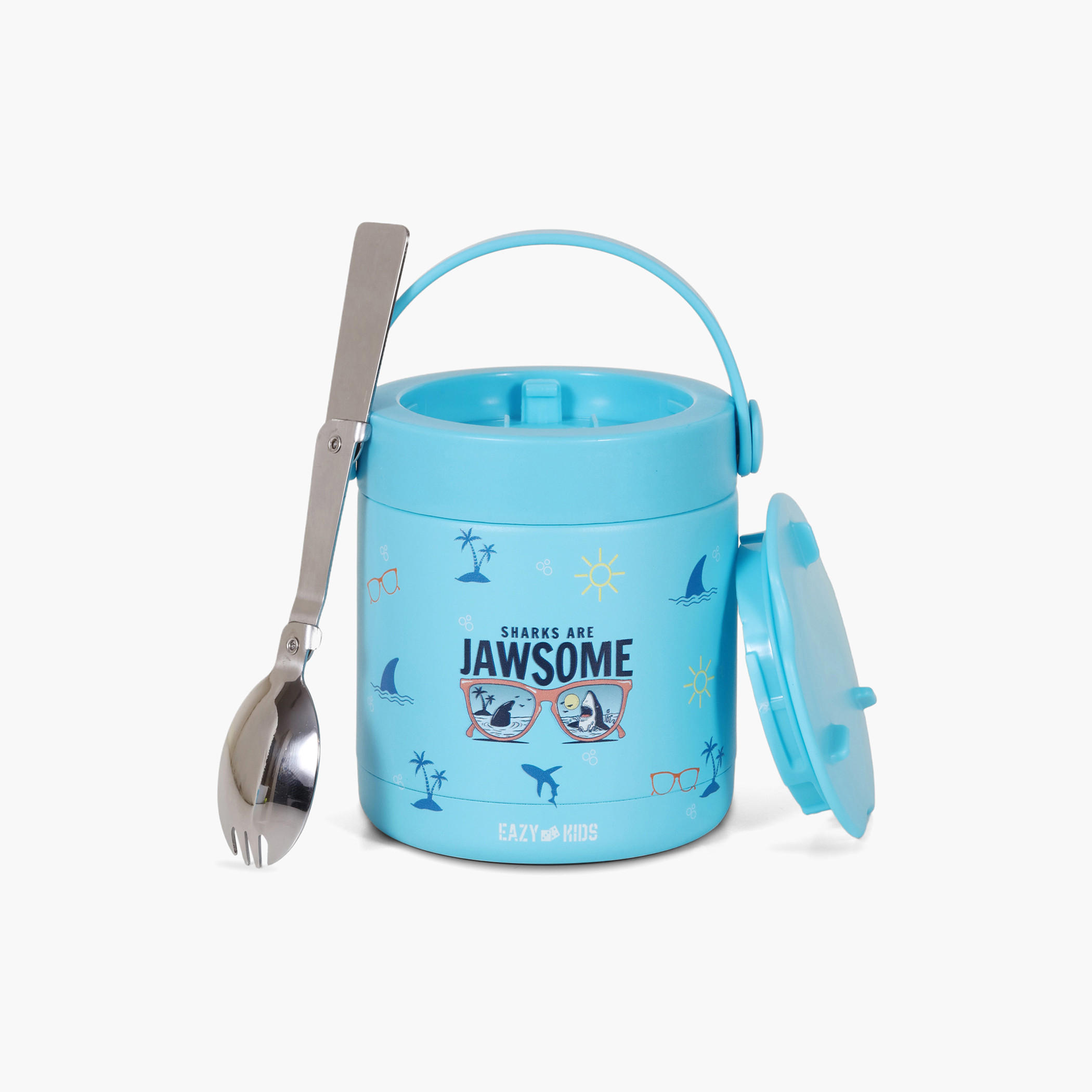 Eazy Kids Jawsome Shark Print Stainless Steel Insulated Food Jar - 350 ml-school-lunchessentials-lunchboxes-image-1