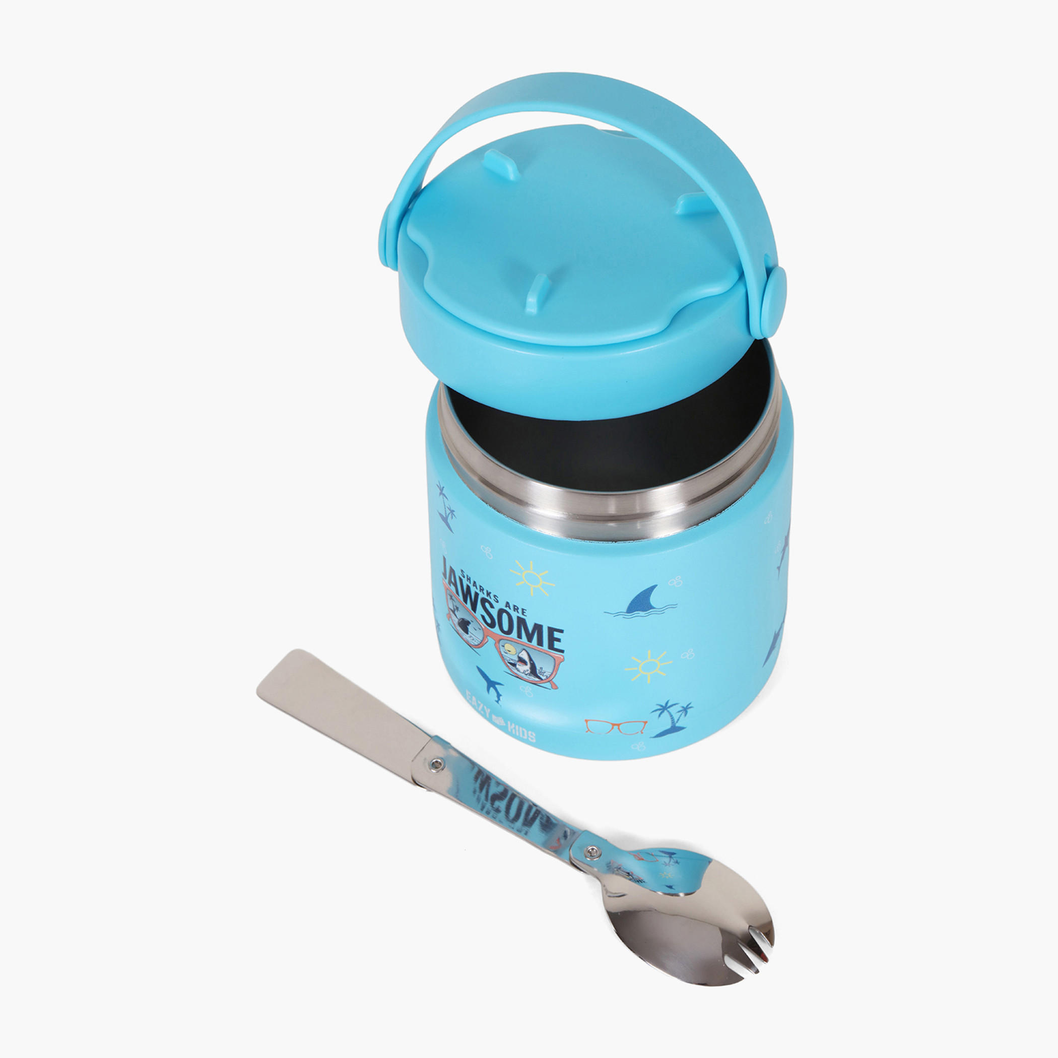 Eazy Kids Jawsome Shark Print Stainless Steel Insulated Food Jar - 350 ml-school-lunchessentials-lunchboxes-image-9