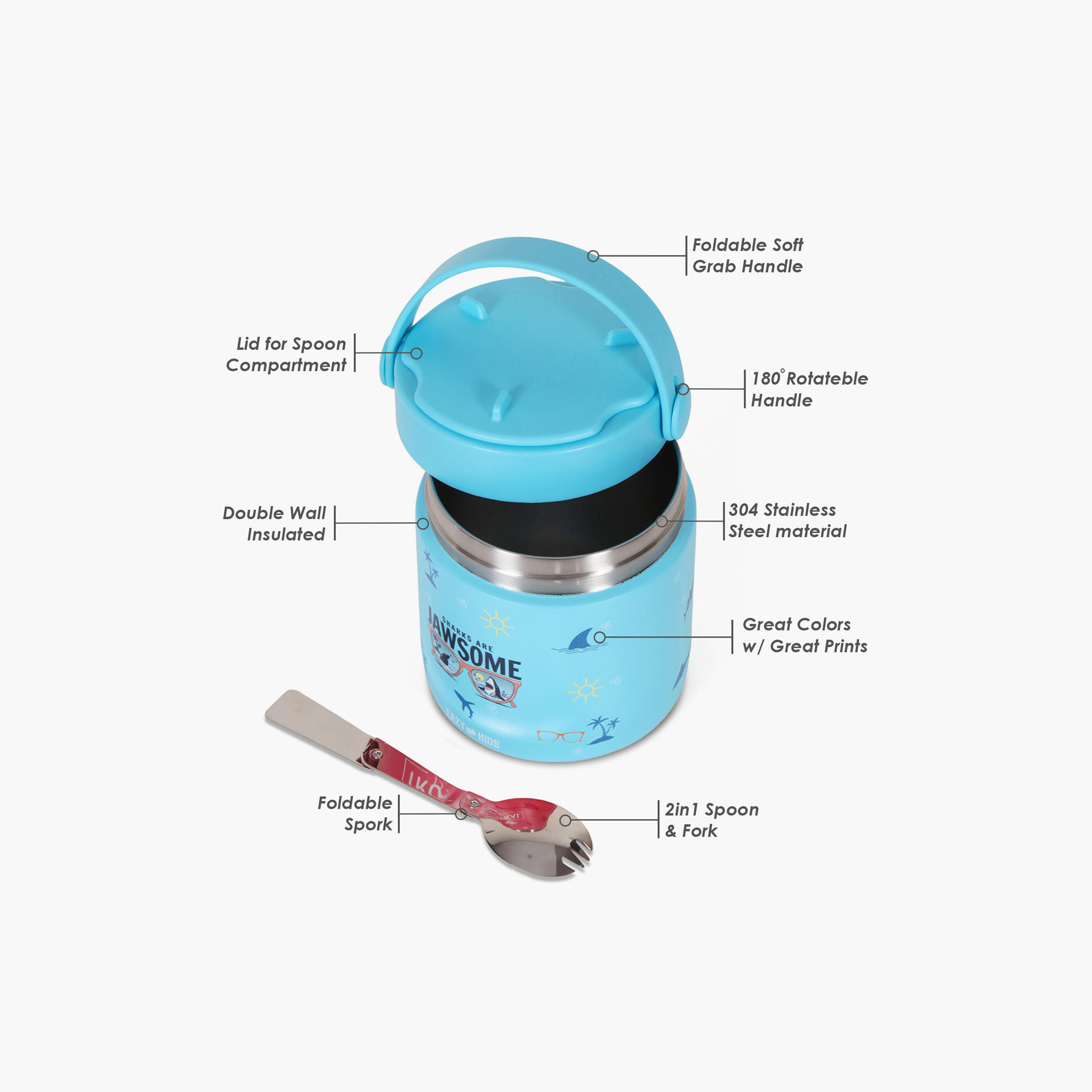 جرة طعام ستانلس ستيل معزولة بطبعات من إيزي كيدز - 350 مل-school-lunchessentials-lunchboxes-image-4