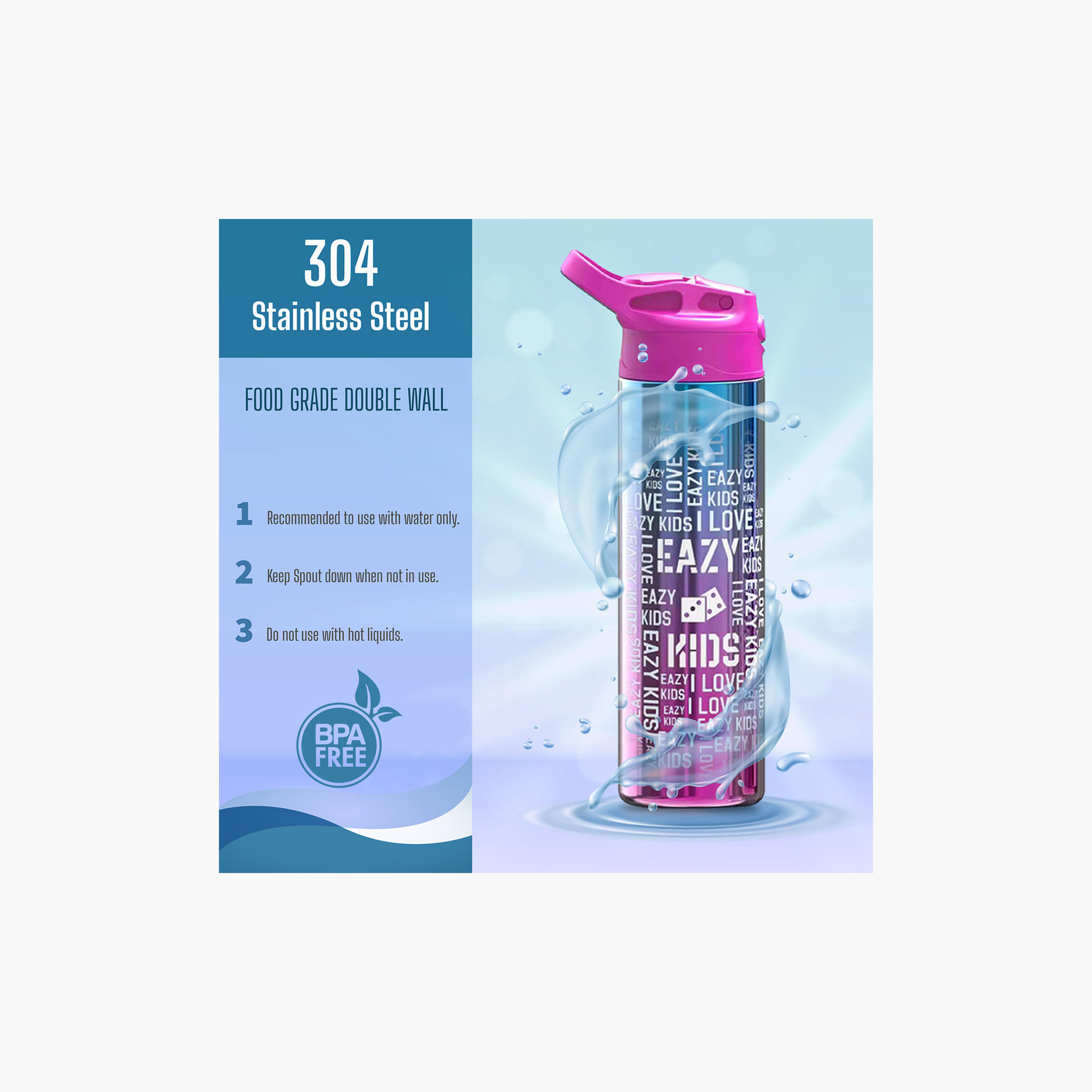 Eazy Kids Typographic Print Double Wall Stainless Steel Water Bottle - 520 ml-school-waterbottles-image-7
