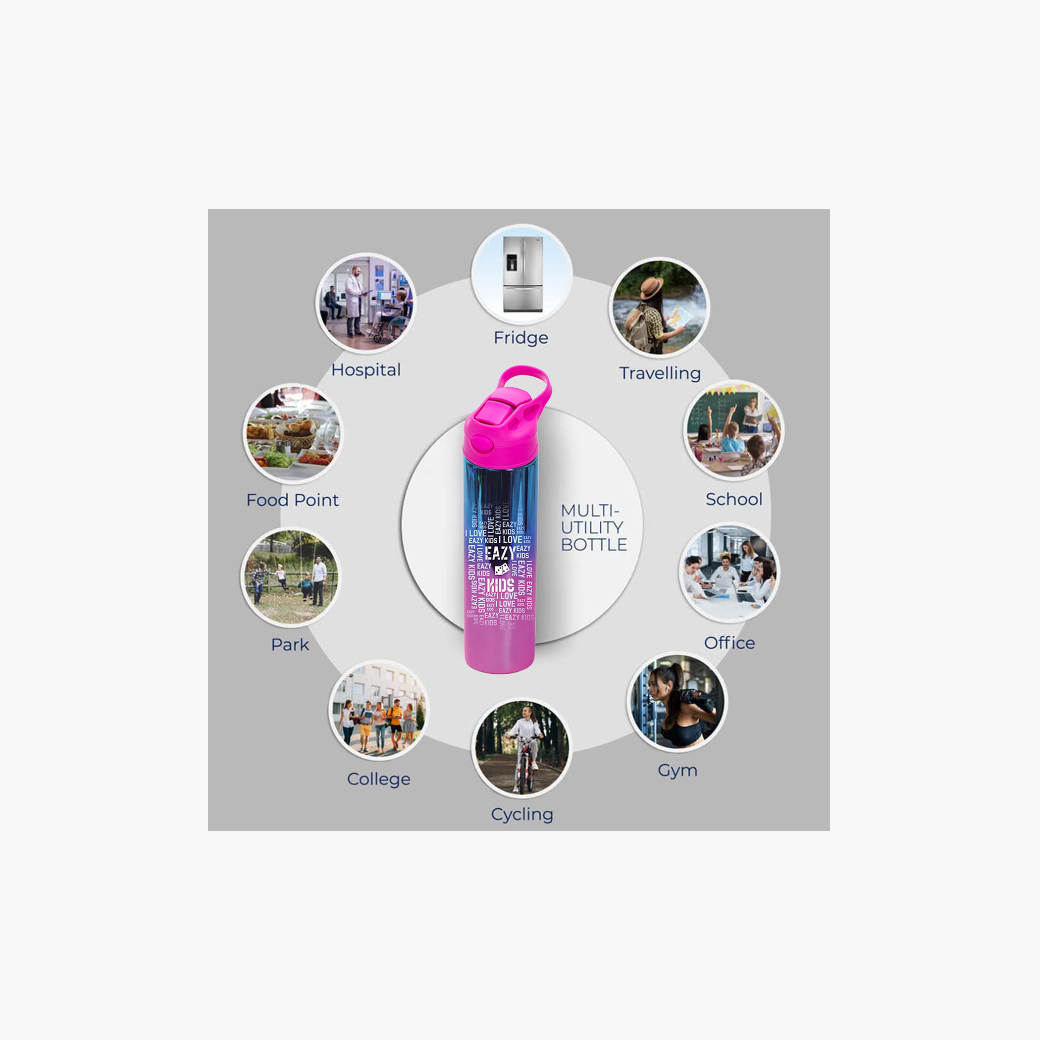 Eazy Kids Typographic Print Double Wall Stainless Steel Water Bottle - 520 ml-school-waterbottles-image-8