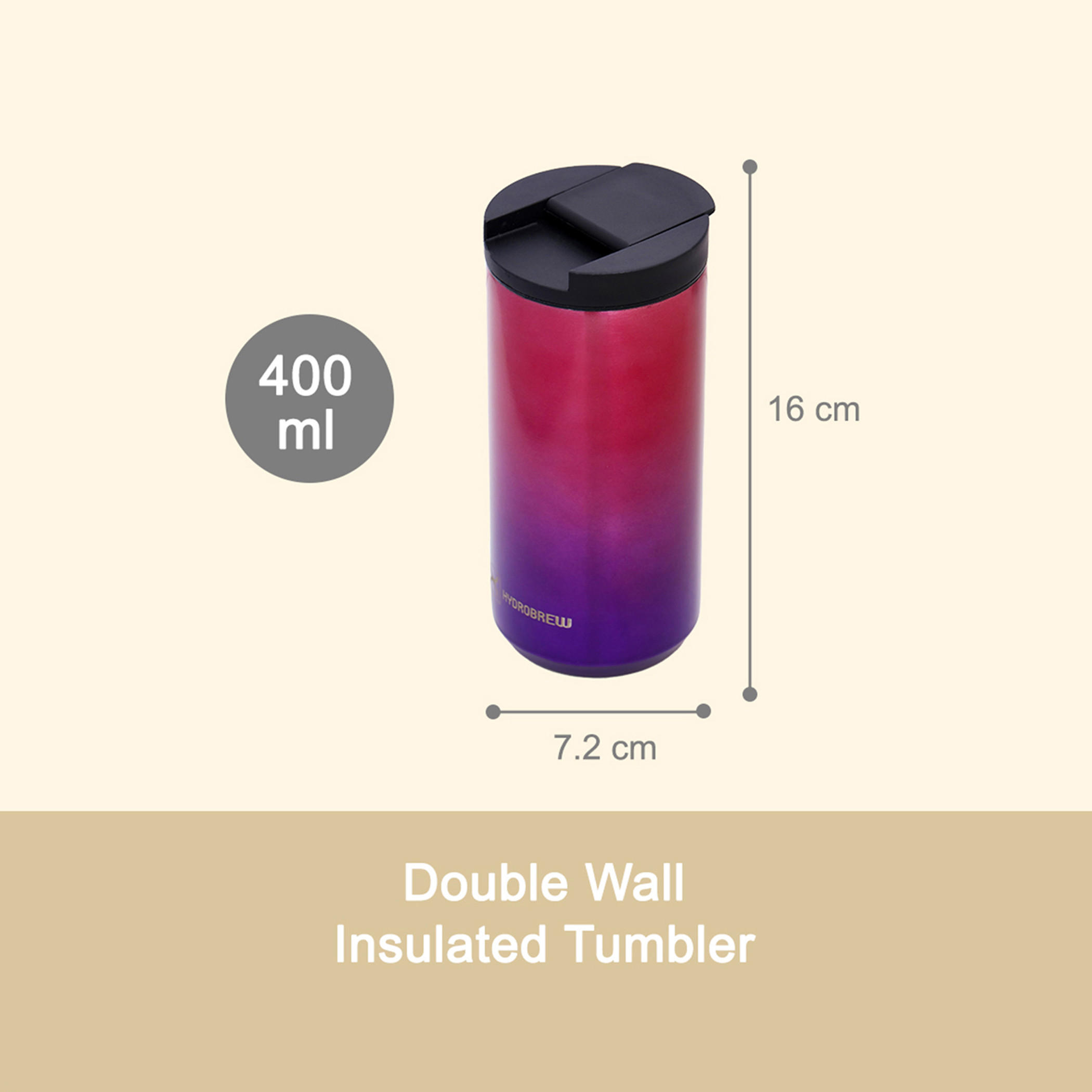 Hydrobrew Insulated Stainless Steel Tumbler Water Bottle - 400 ml-school-waterbottles-image-3