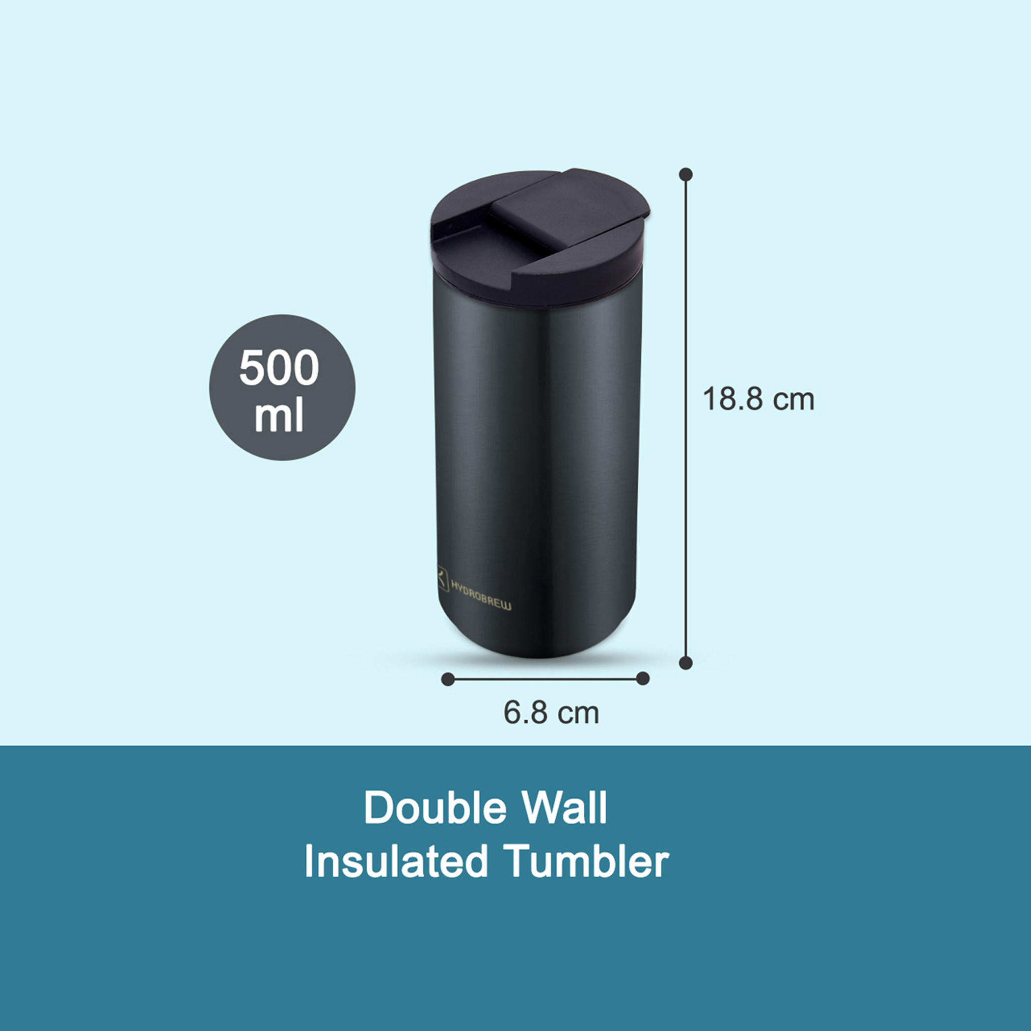 Hydrobrew Double Wall Insulated Tumbler Water Bottle - 500 ml-school-waterbottles-image-3