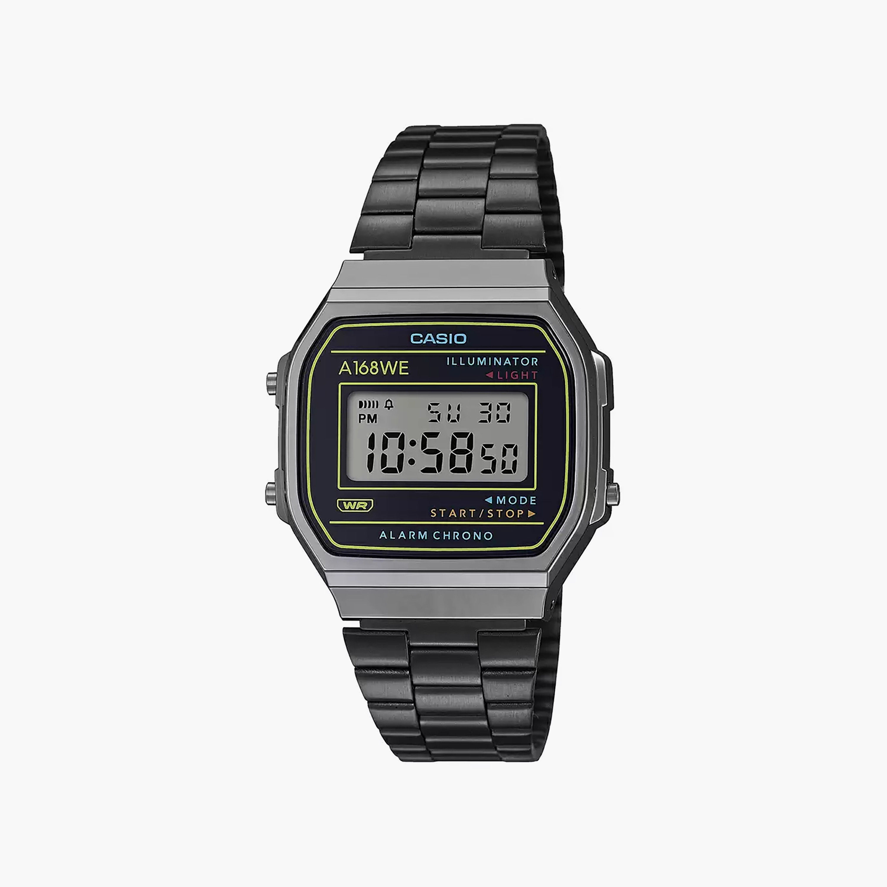 ساعة كاسيو 36 ملم رقمية سوداء من الستانلس ستيل | A168WEHB-1ADF-men-watchesandjewellery-watches-image-1