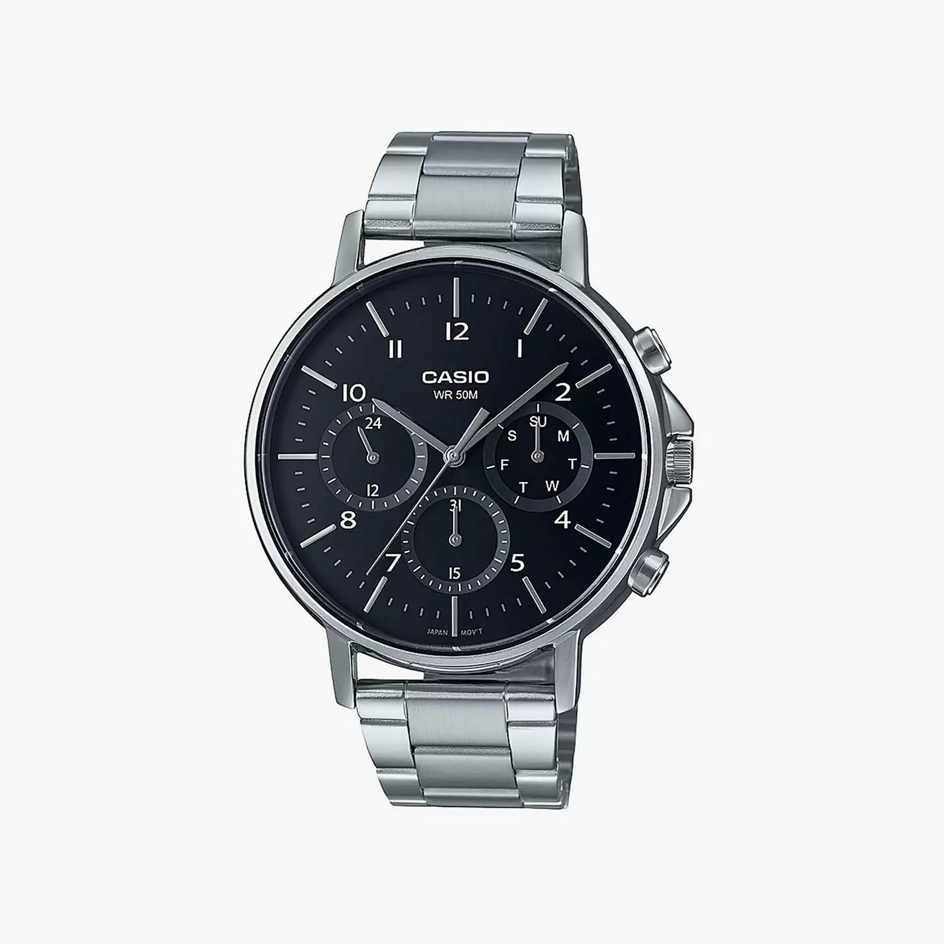 ساعة كاسيو للرجال 44 ملم فضية ذات انالوج من الستانلس ستيل | MTP-E321D-1AVDF-men-watchesandjewellery-watches-image-1