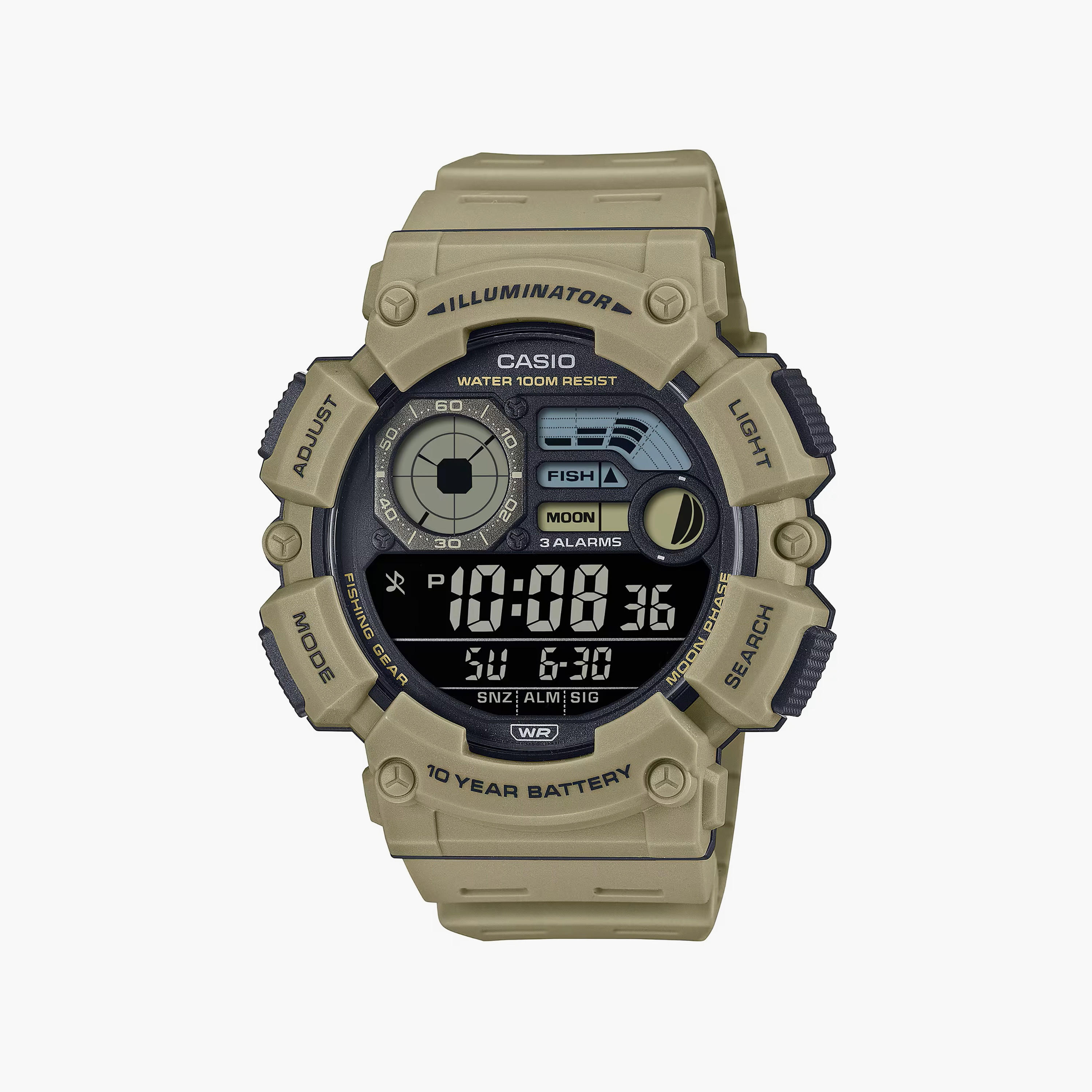 ساعة كاسيو للرجال 50 ملم رقمية من السيليكون باللون البني | WS-1500H-5BVDF-men-watchesandjewellery-watches-image-1