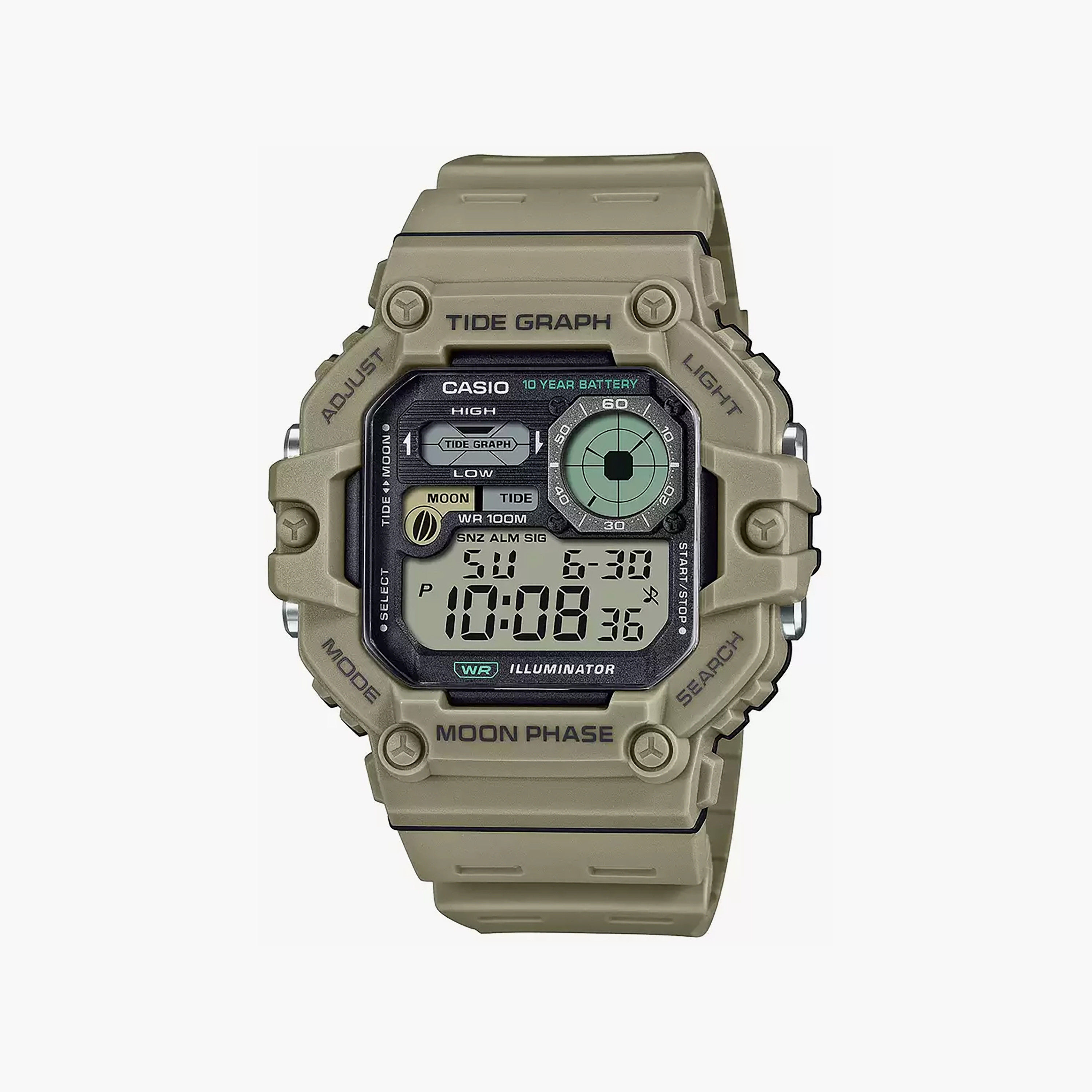 ساعة كاسيو للرجال 48 ملم رقمية من السيليكون باللون البني | WS-1700H-5AVDF-men-watchesandjewellery-watches-image-1