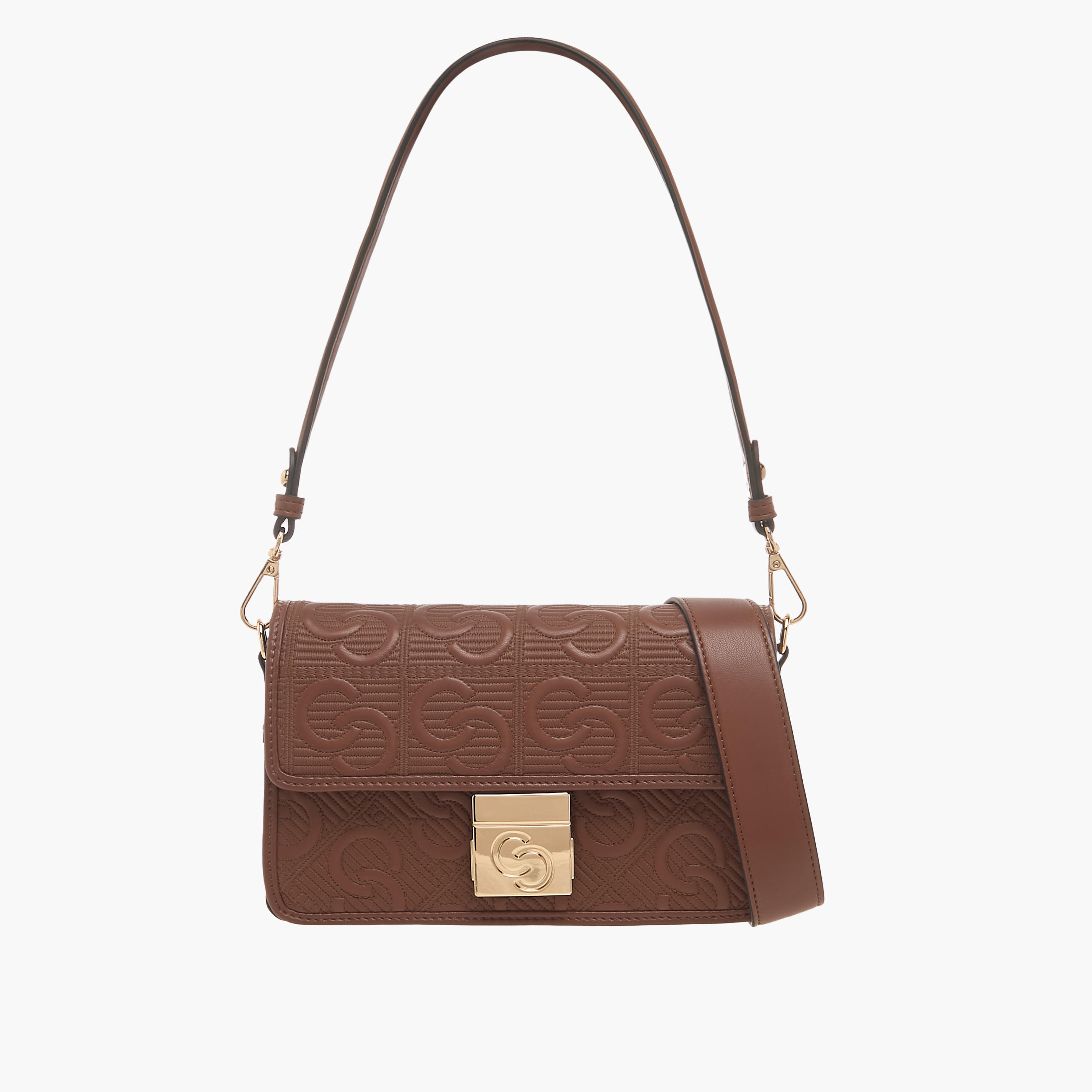 شنطة كروس بودي بتصميم مونوجرام بارز الملمس مع طية إغلاق من سيليست-women-bagsandwallets-handbags-image-1