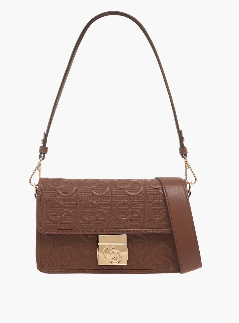 شنطة كروس بودي بتصميم مونوجرام بارز الملمس مع طية إغلاق من سيليست-women-bagsandwallets-handbags-image-1